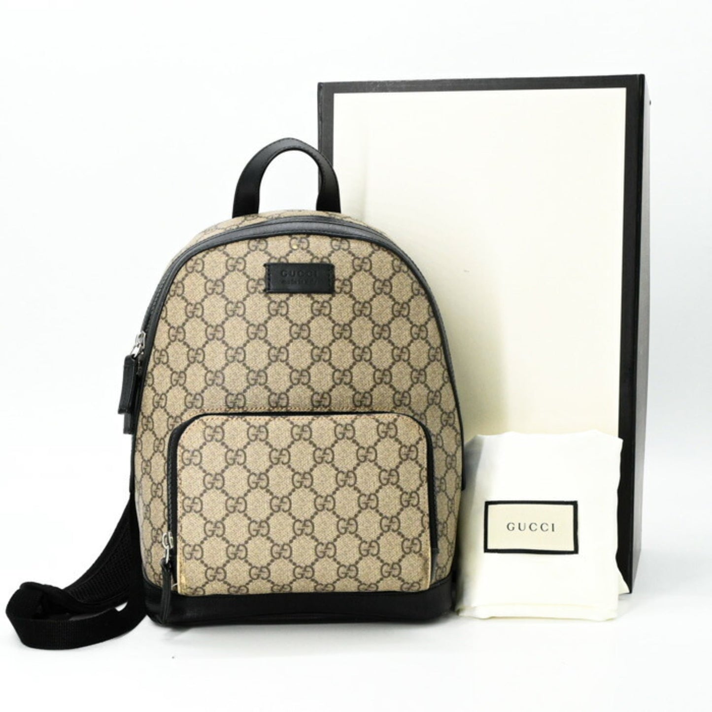 Gucci Beige Black Gg Supreme Leather Backpack