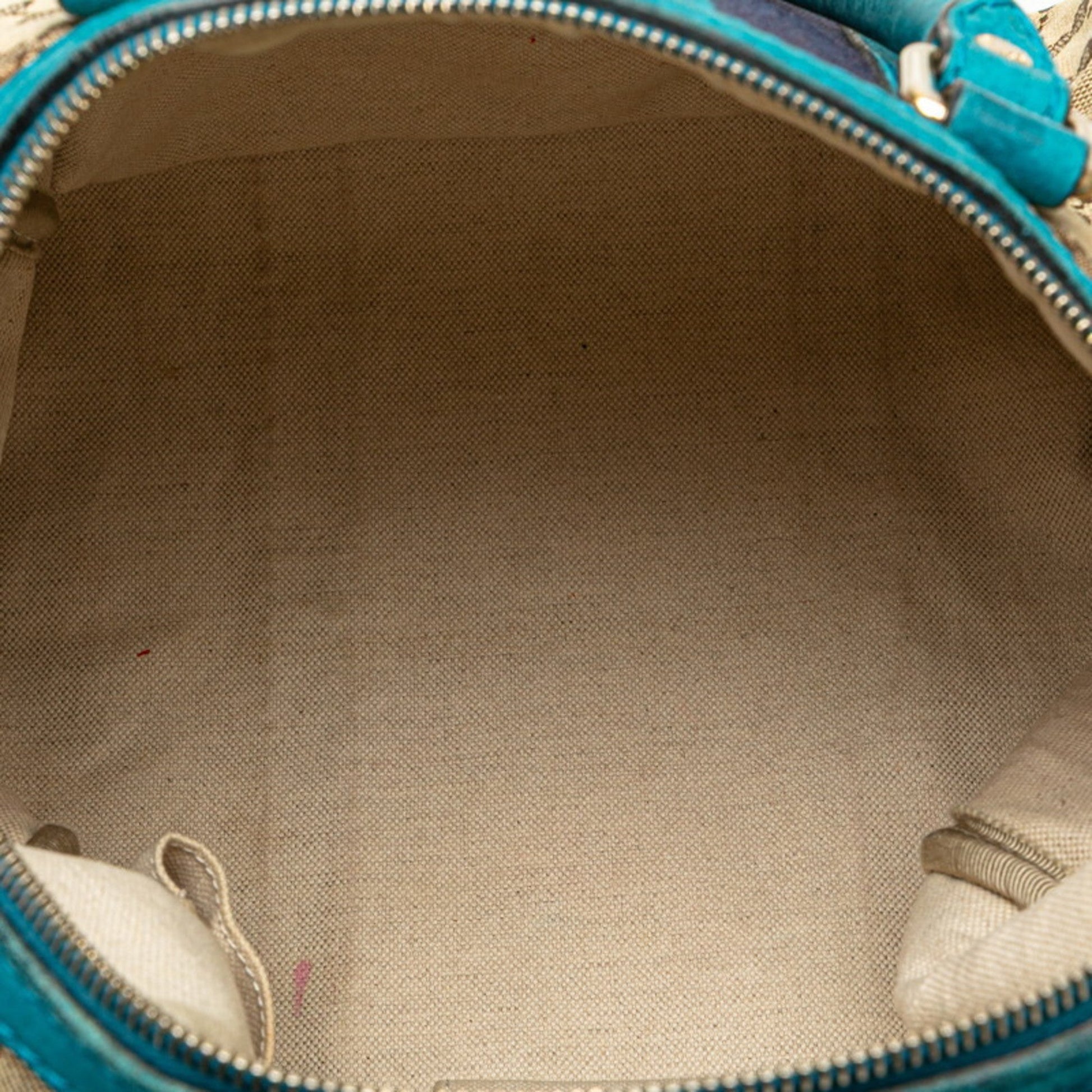 Gucci Beige Blue Gg Canvas Leather Handbag Shoulder Bag