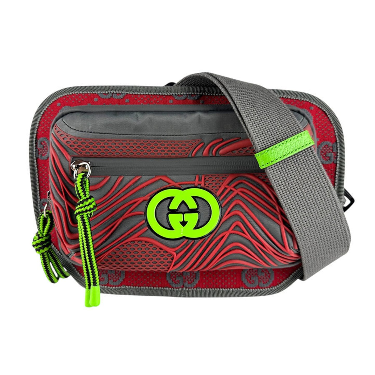 Gucci Gray Green Red Color Nylon Fanny Pack