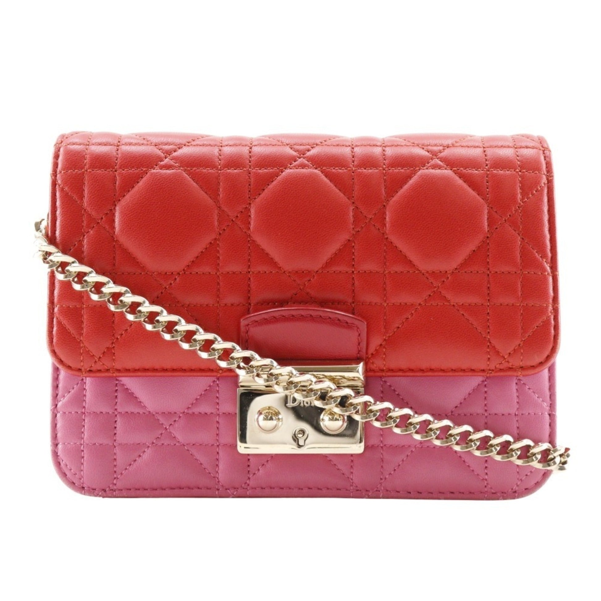 Dior Handbag Christian Color Shoulder Bag Leather Red Pink