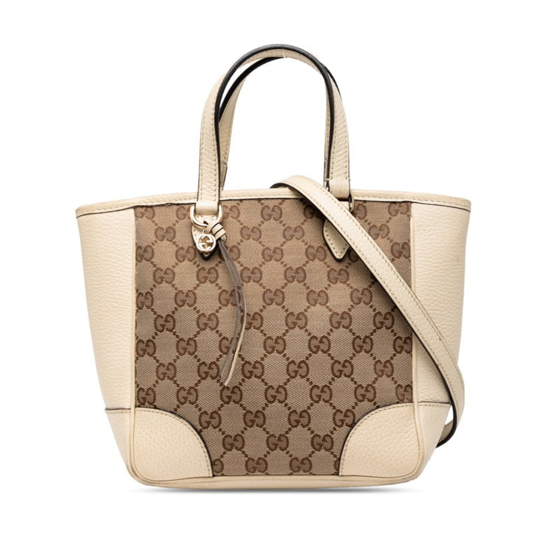 Gucci Beige Ivory Canvas Leather Handbag Shoulder Bag