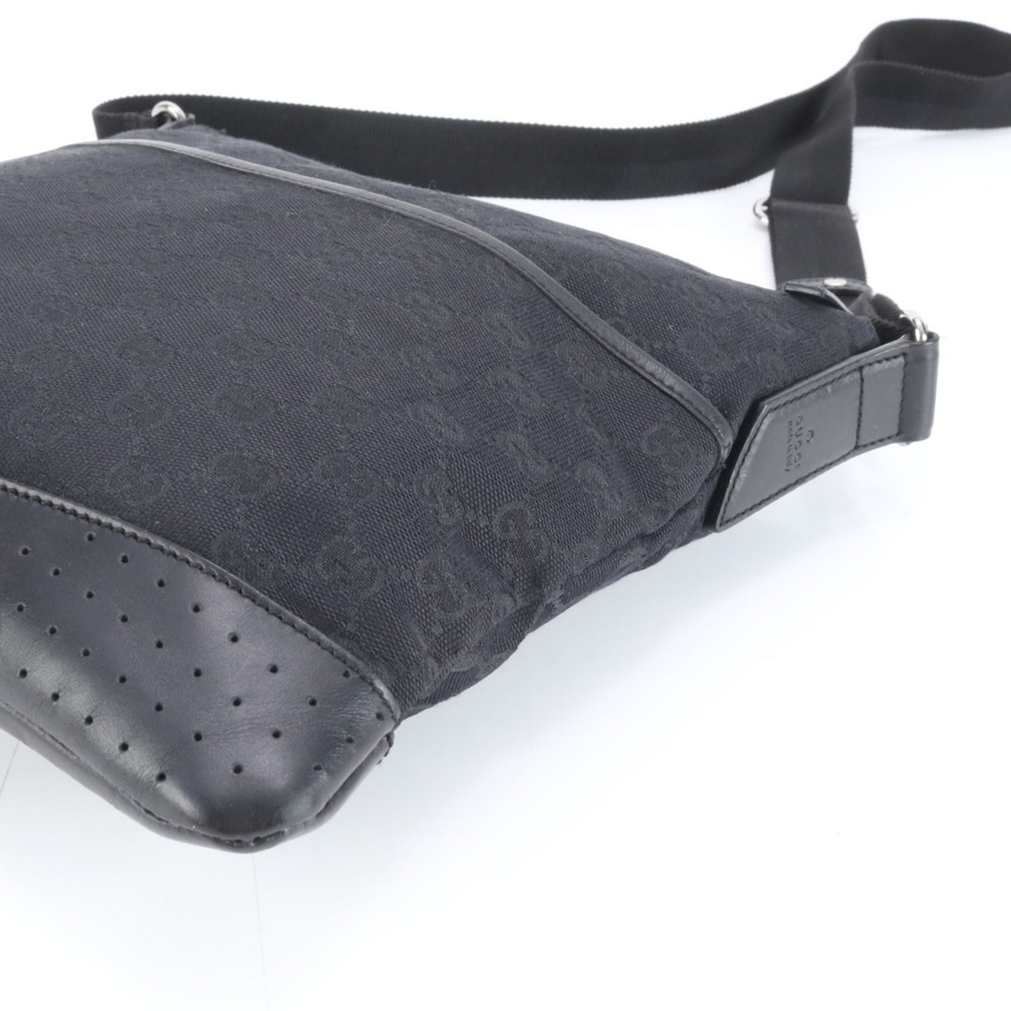 Gucci Black Leather Canvas Shoulder Bag