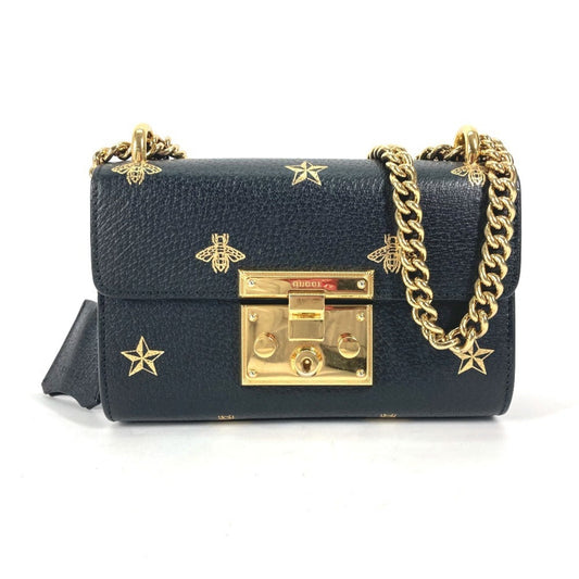 Gucci Black Gold Leather Pochette Shoulder Bag