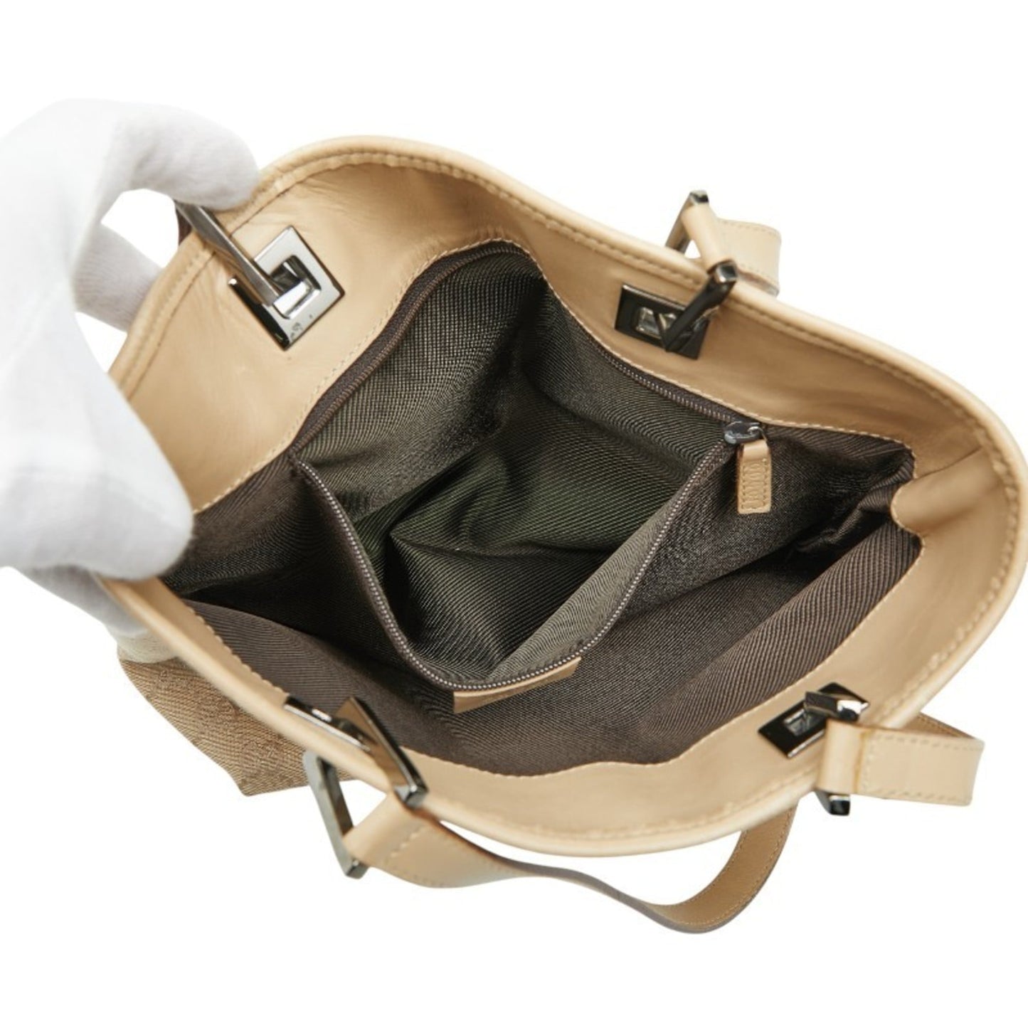 Gucci Beige Canvas Leather Handbag