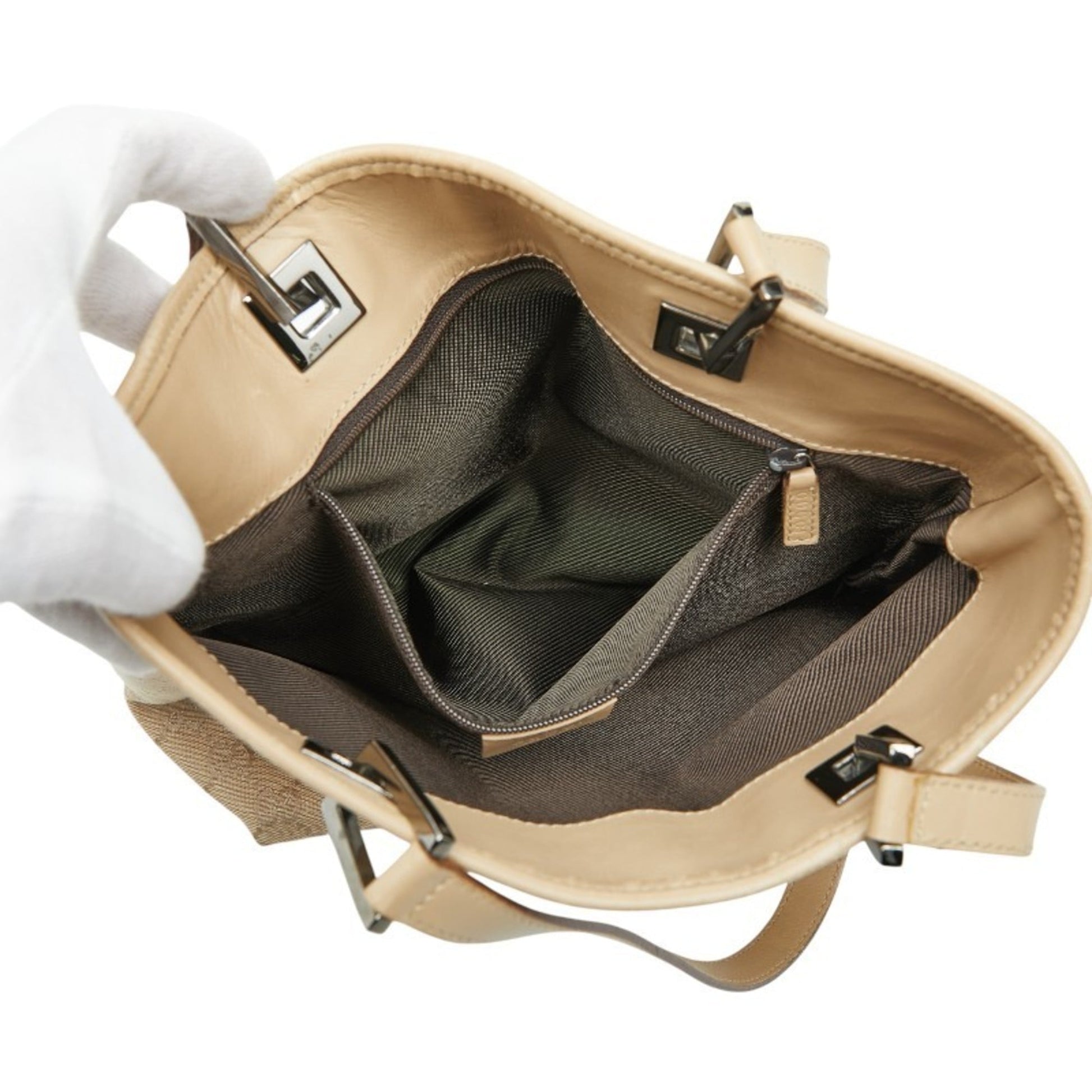 Gucci Beige Canvas Leather Handbag