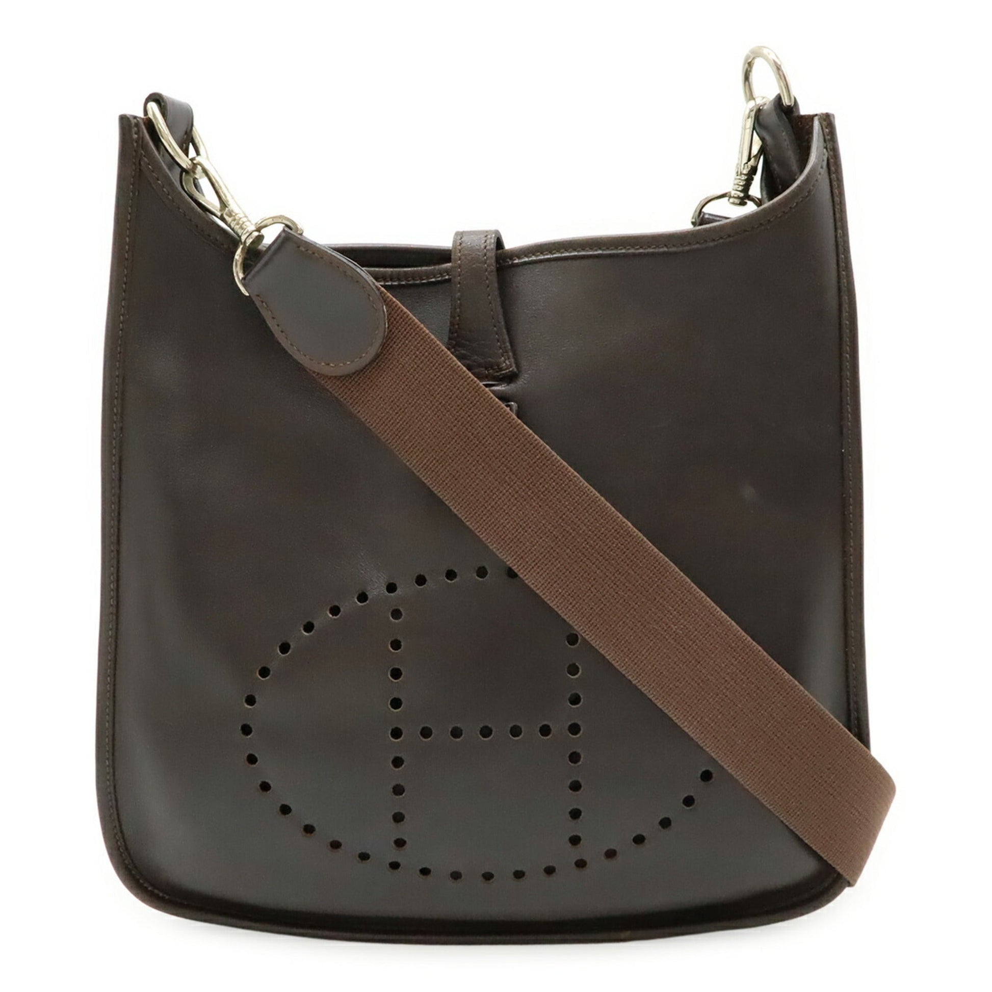 Hermes Dark Evercalf Shoulder Bag Leather Brown