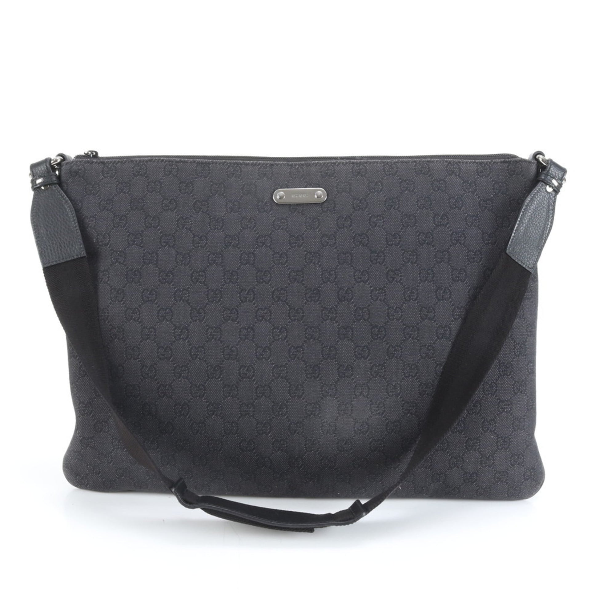 Gucci Black Leather Canvas Shoulder Bag