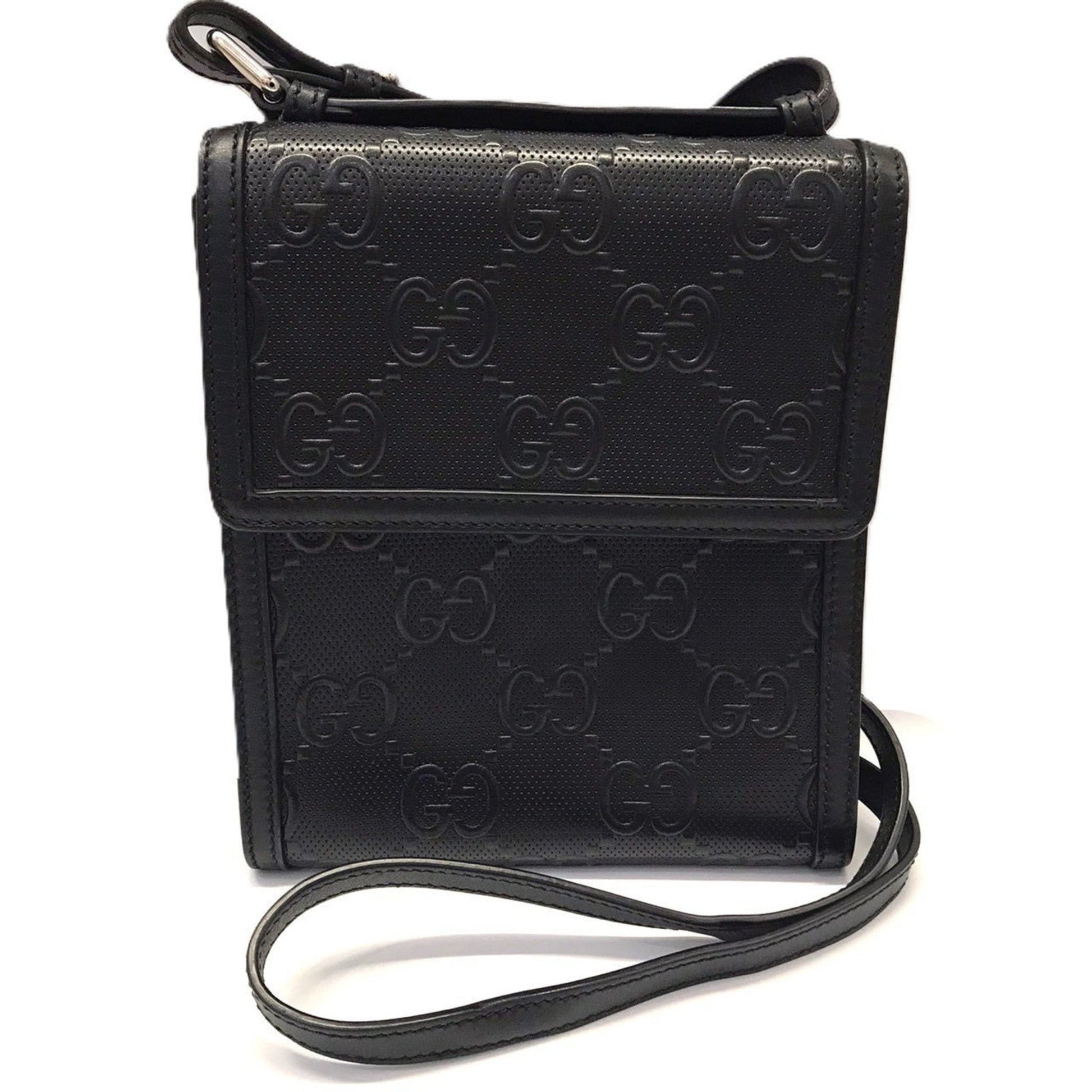 Gucci Black Gg Leather Shoulder Bag