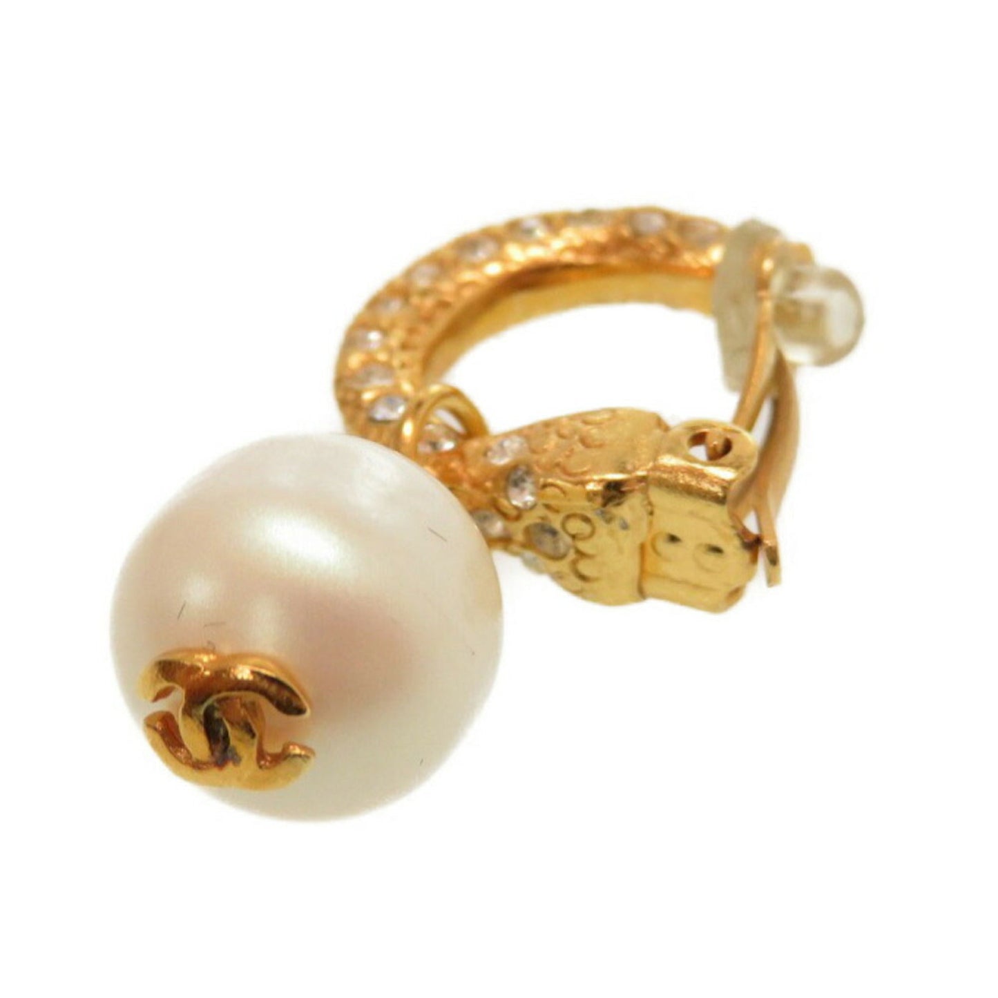 Chanel   Fake Pearl Stone Coco Mark 01P Gold Earrings Accessories