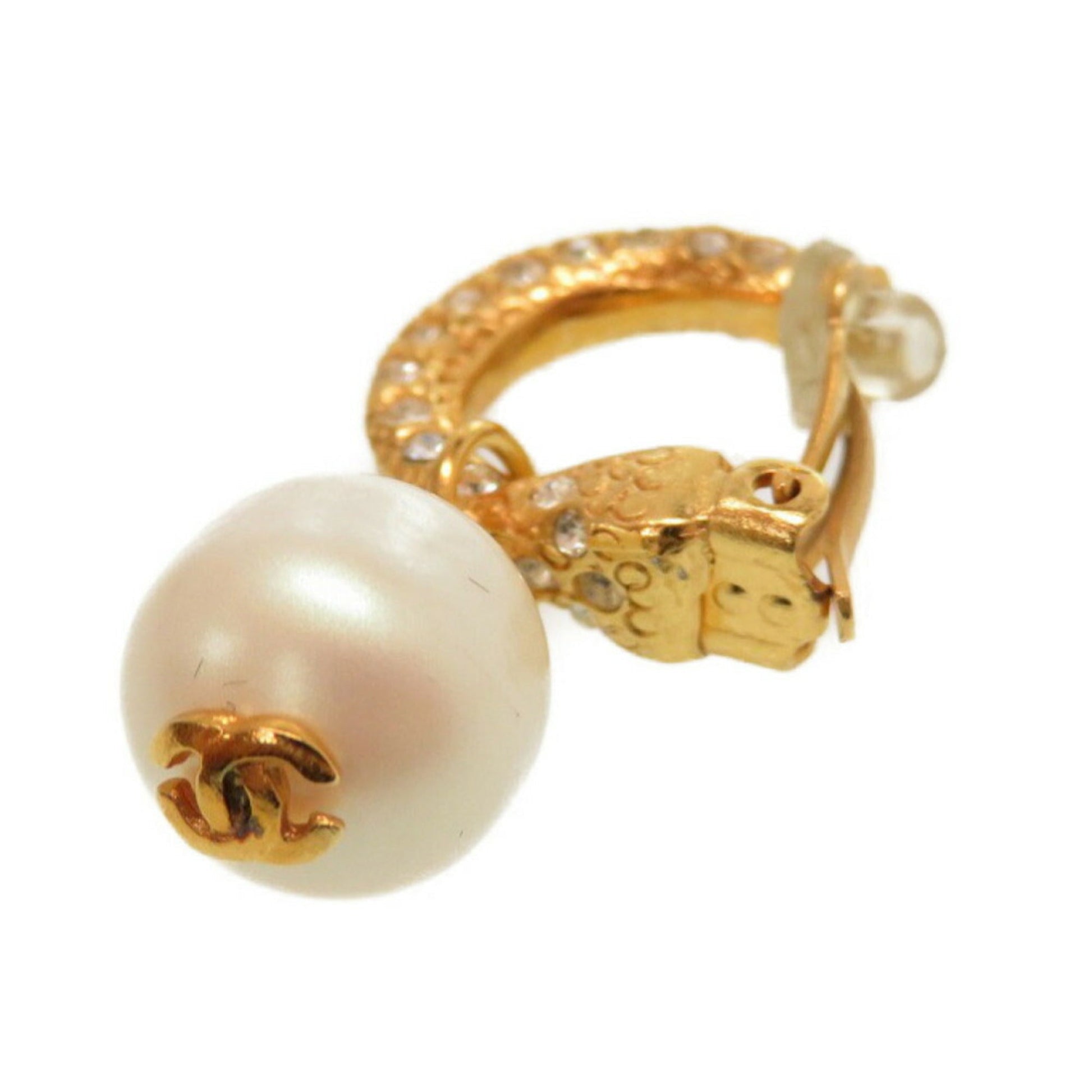 Chanel   Fake Pearl Stone Coco Mark 01P Gold Earrings Accessories