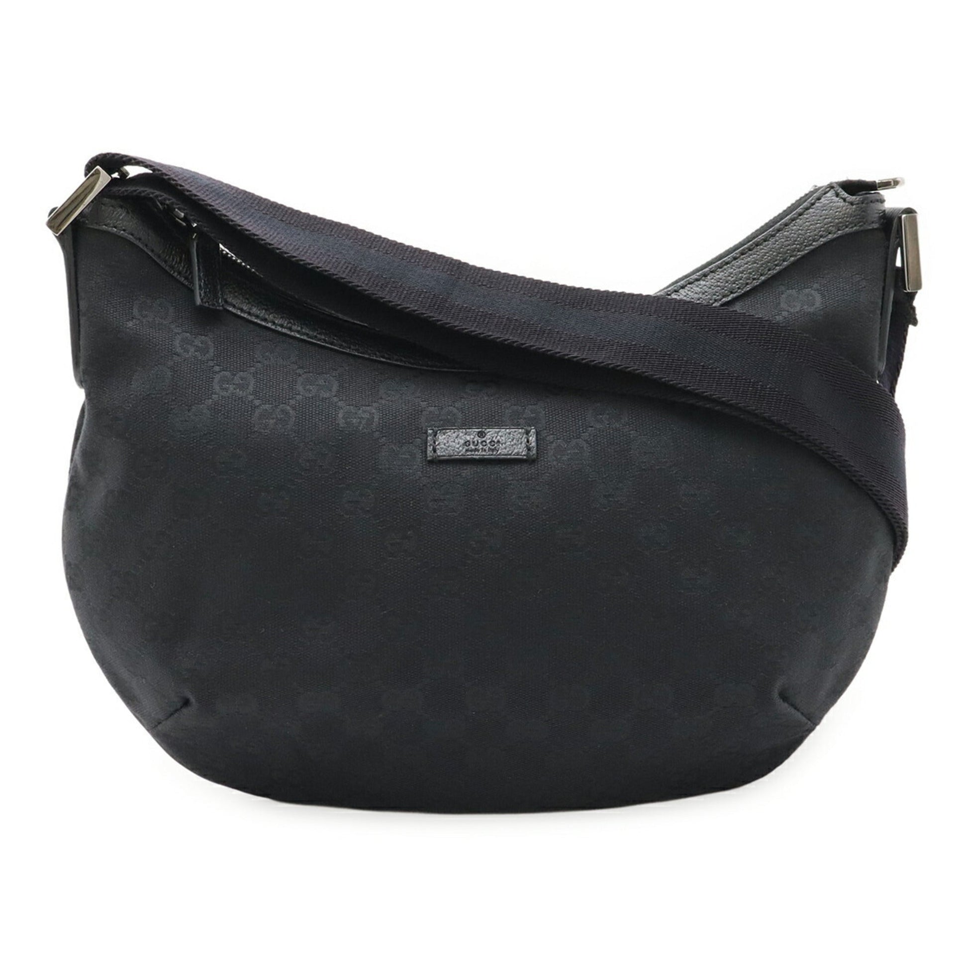 Gucci Black Gg Canvas Leather Shoulder Bag