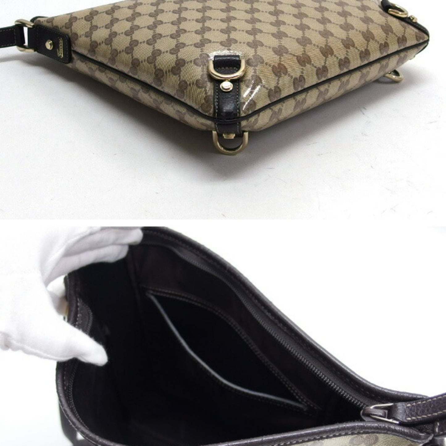 Gucci Beige Dark Brown Coated Canvas Leather Shoulder Bag