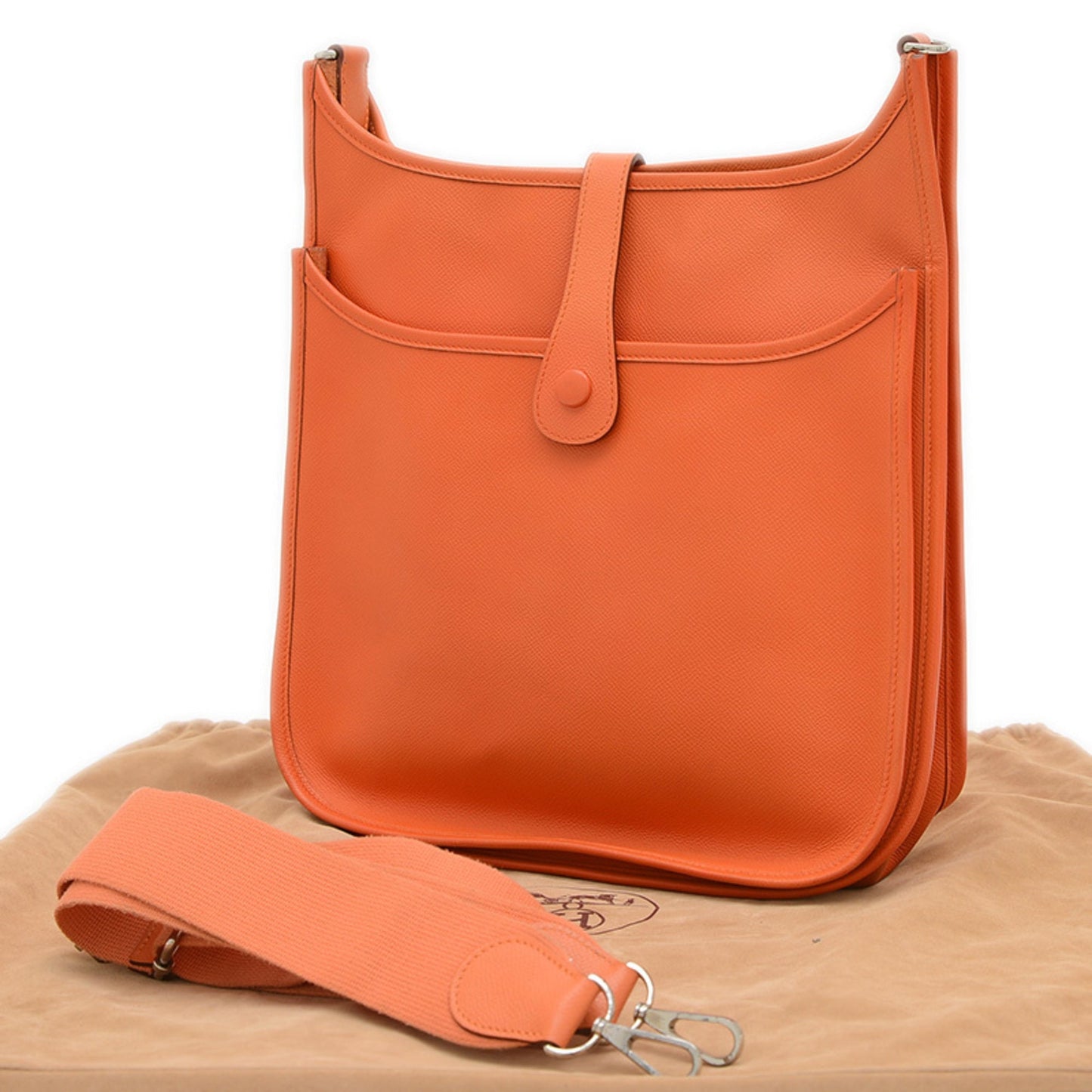 Hermes Epsom Shoulder Bag Leather Orange Shoulder Bag 4