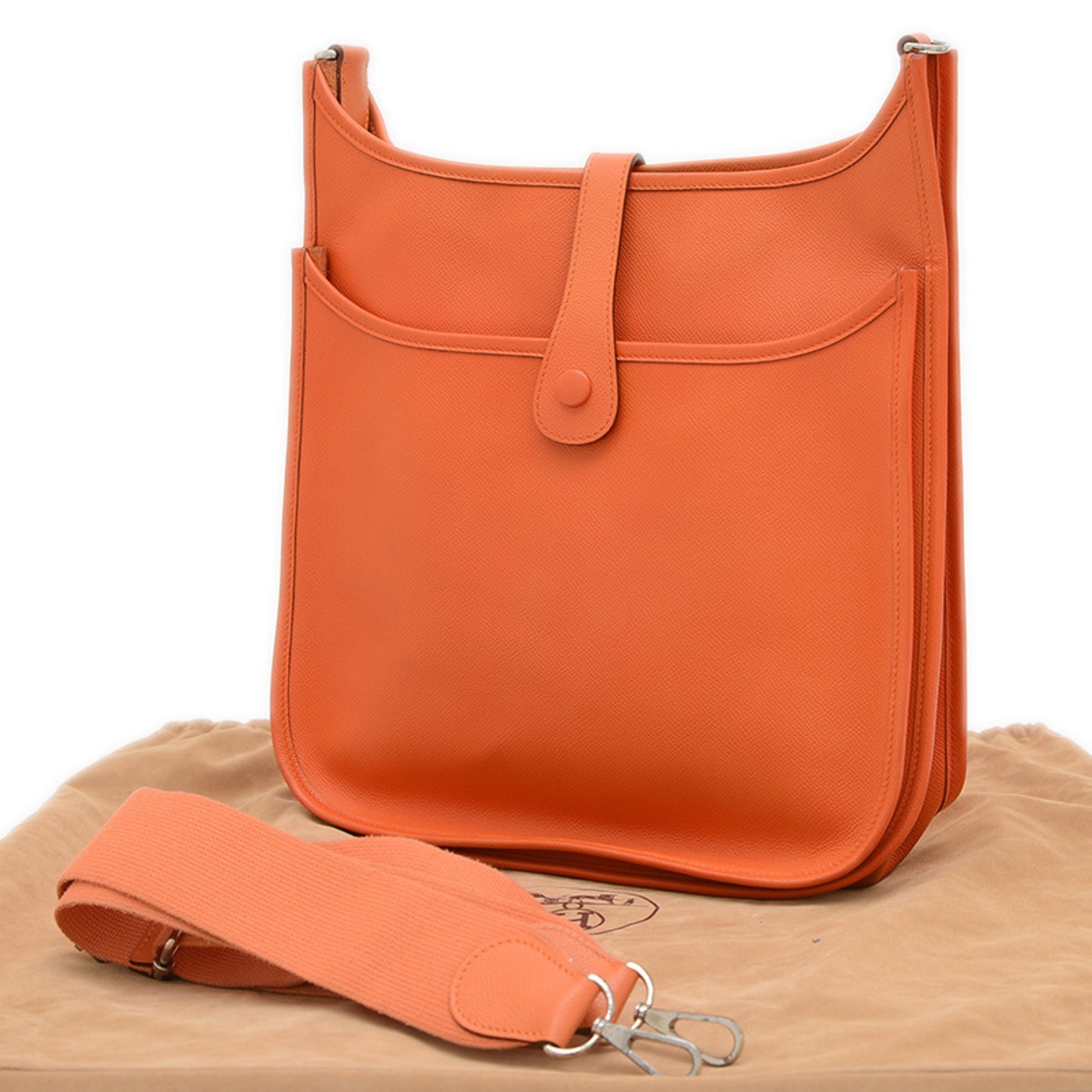 Hermes Epsom Shoulder Bag Leather Orange Shoulder Bag 4