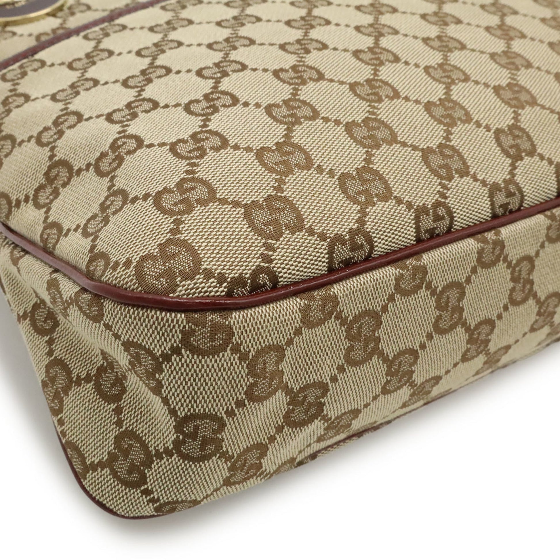 Gucci Beige Bordeaux Canvas Leather Shoulder Bag Tote Bag