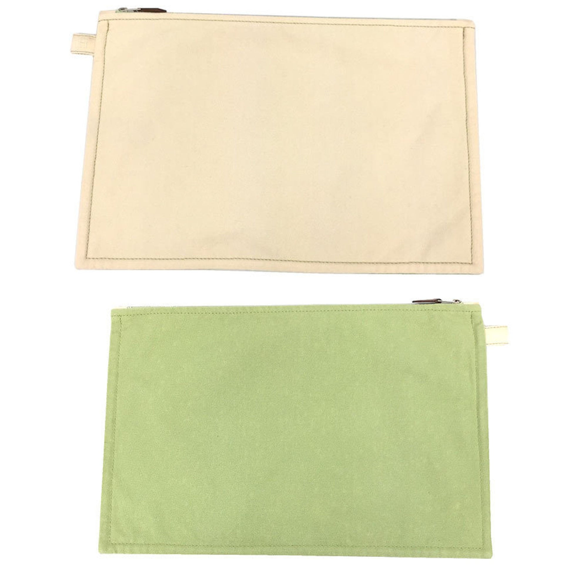 Hermes Lime Cotton Clutch Bag Pouch Canvas Green Cream
