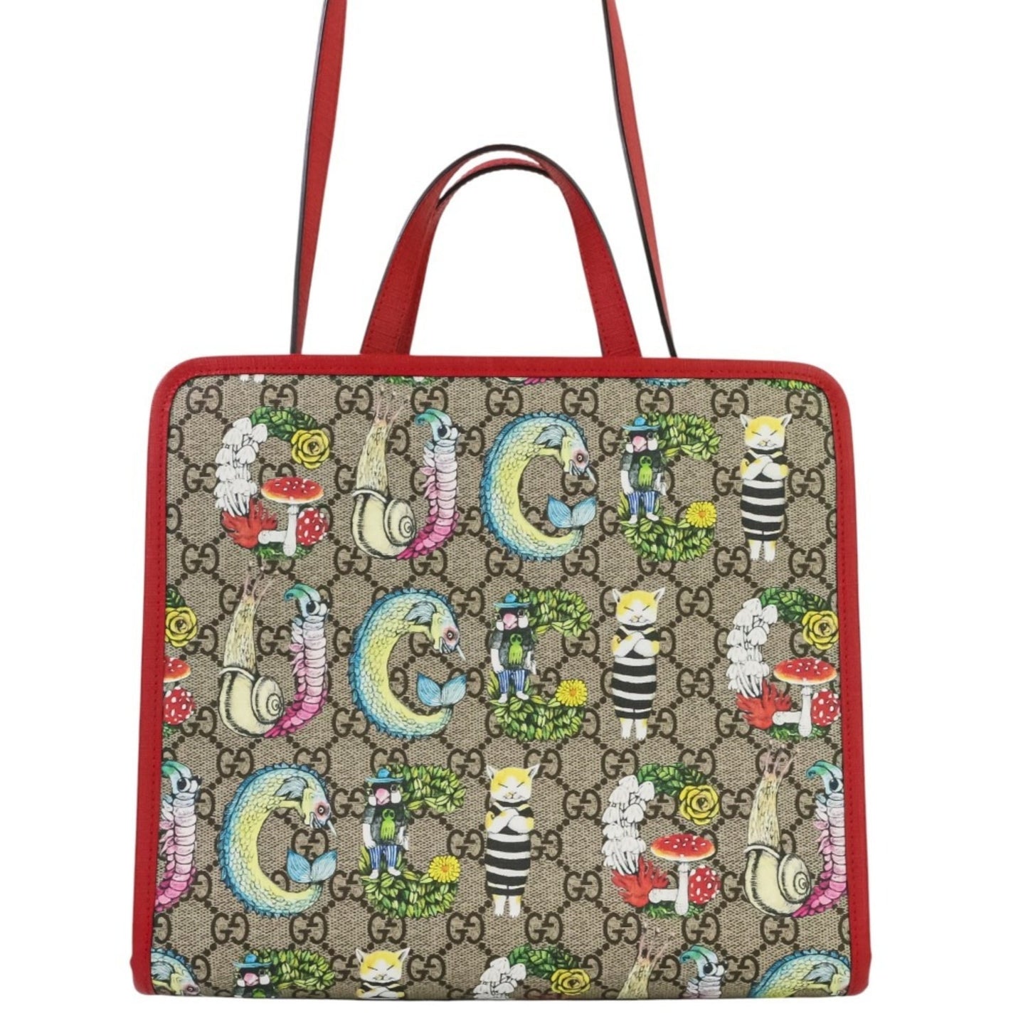 Gucci Beige Red Color Gg Supreme Tote Bag