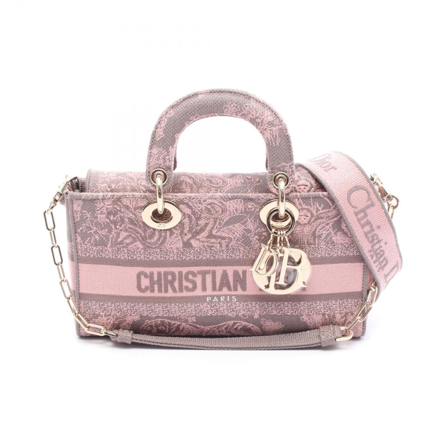 Dior Handbag Christian Canvas Pink Gray