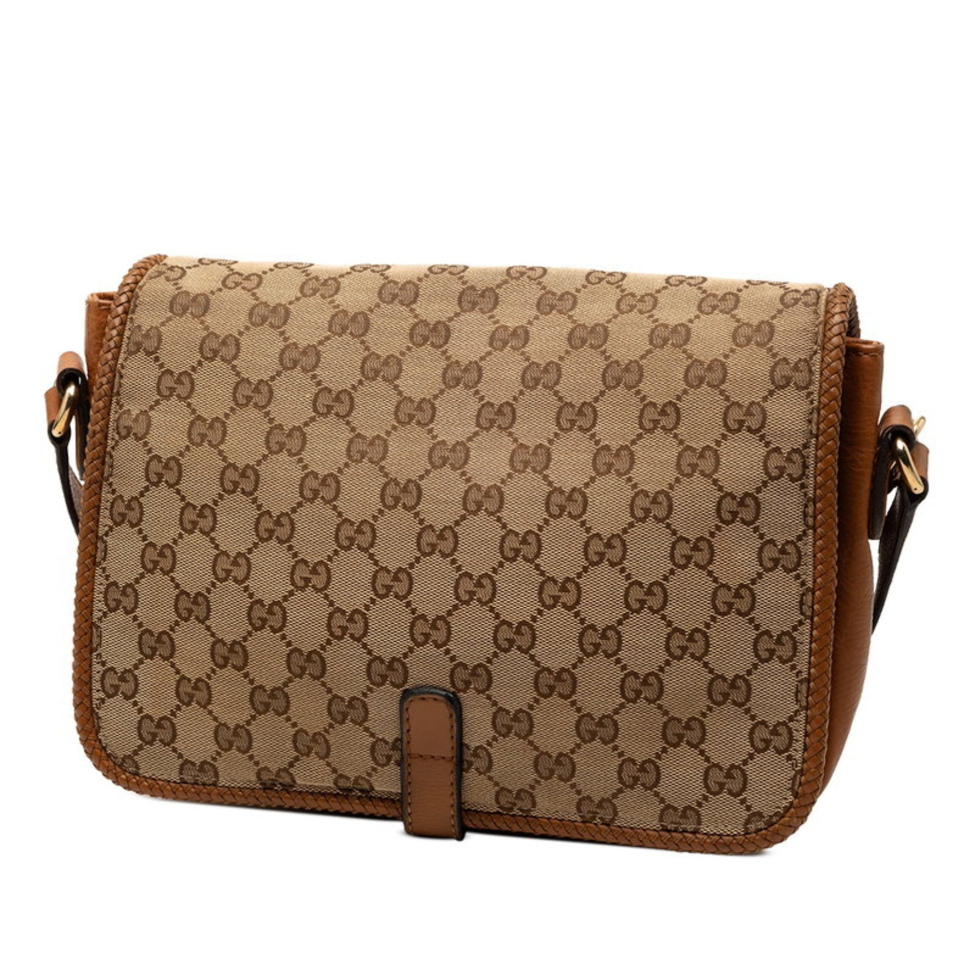 Gucci Beige Brown Canvas Leather Messenger Bag Shoulder Bag