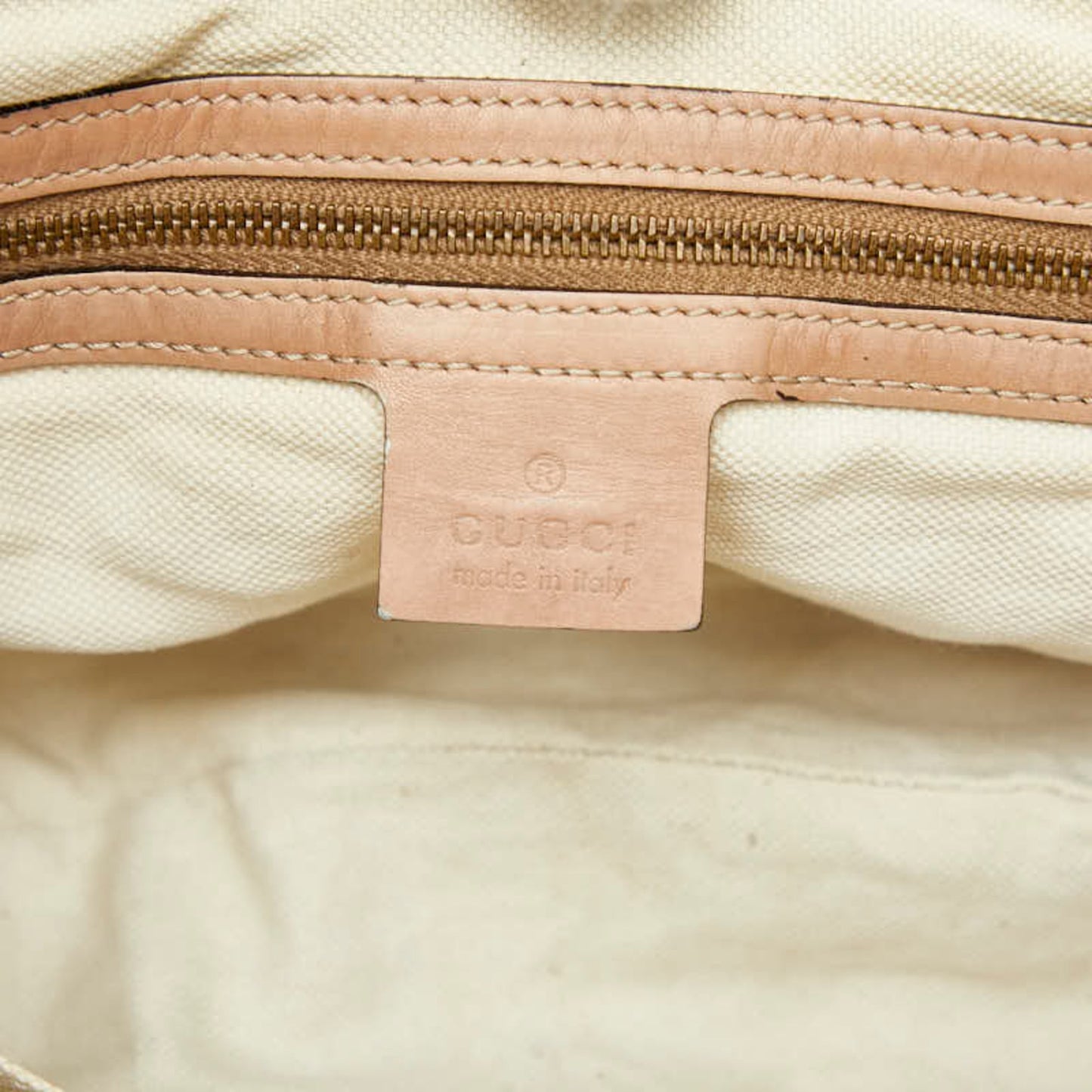 Gucci Beige Pink Canvas Leather Handbag