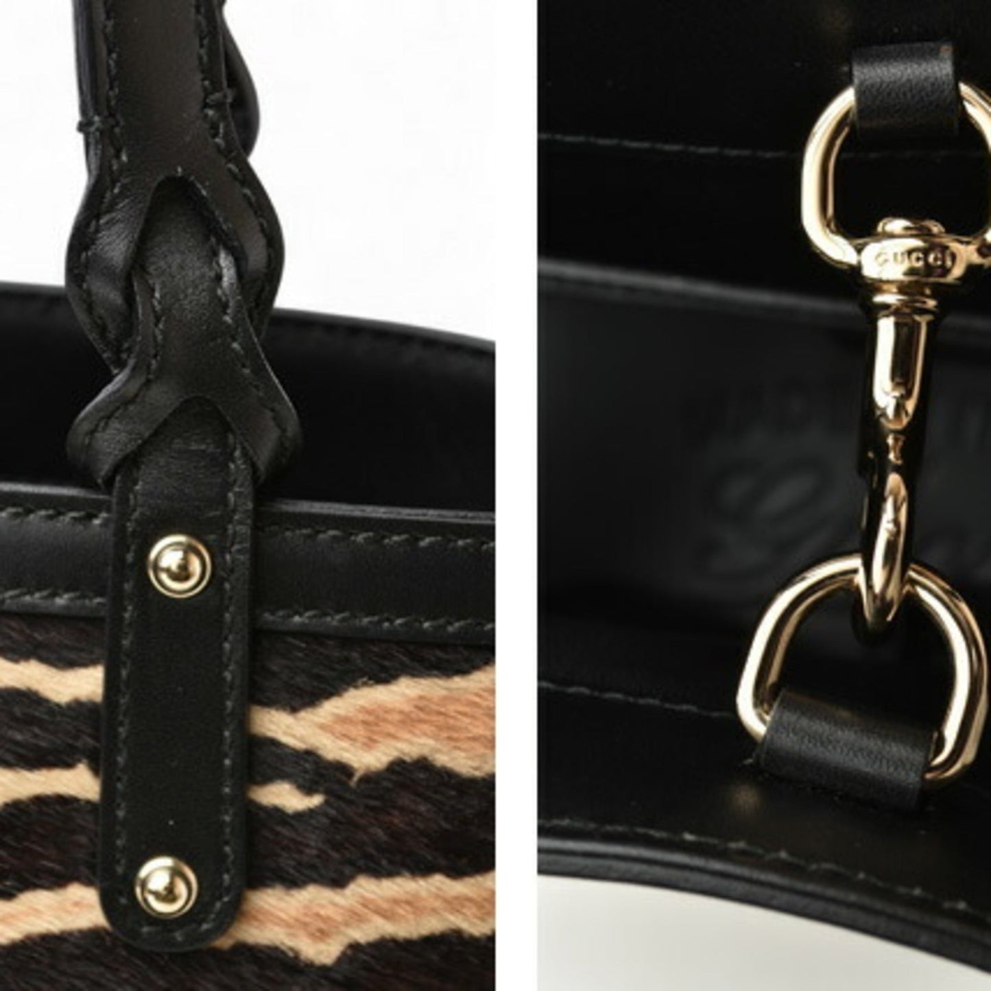 Gucci Beige Black Leather Handbag Tote Bag