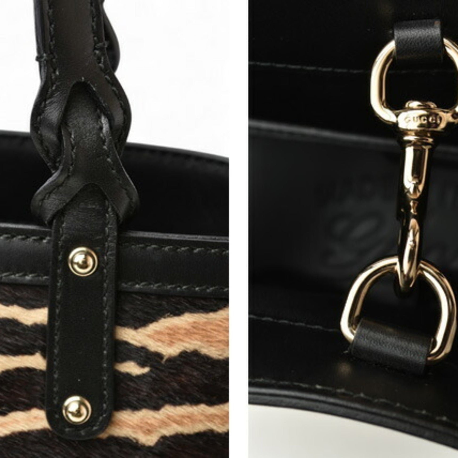 Gucci Beige Black Leather Handbag Tote Bag