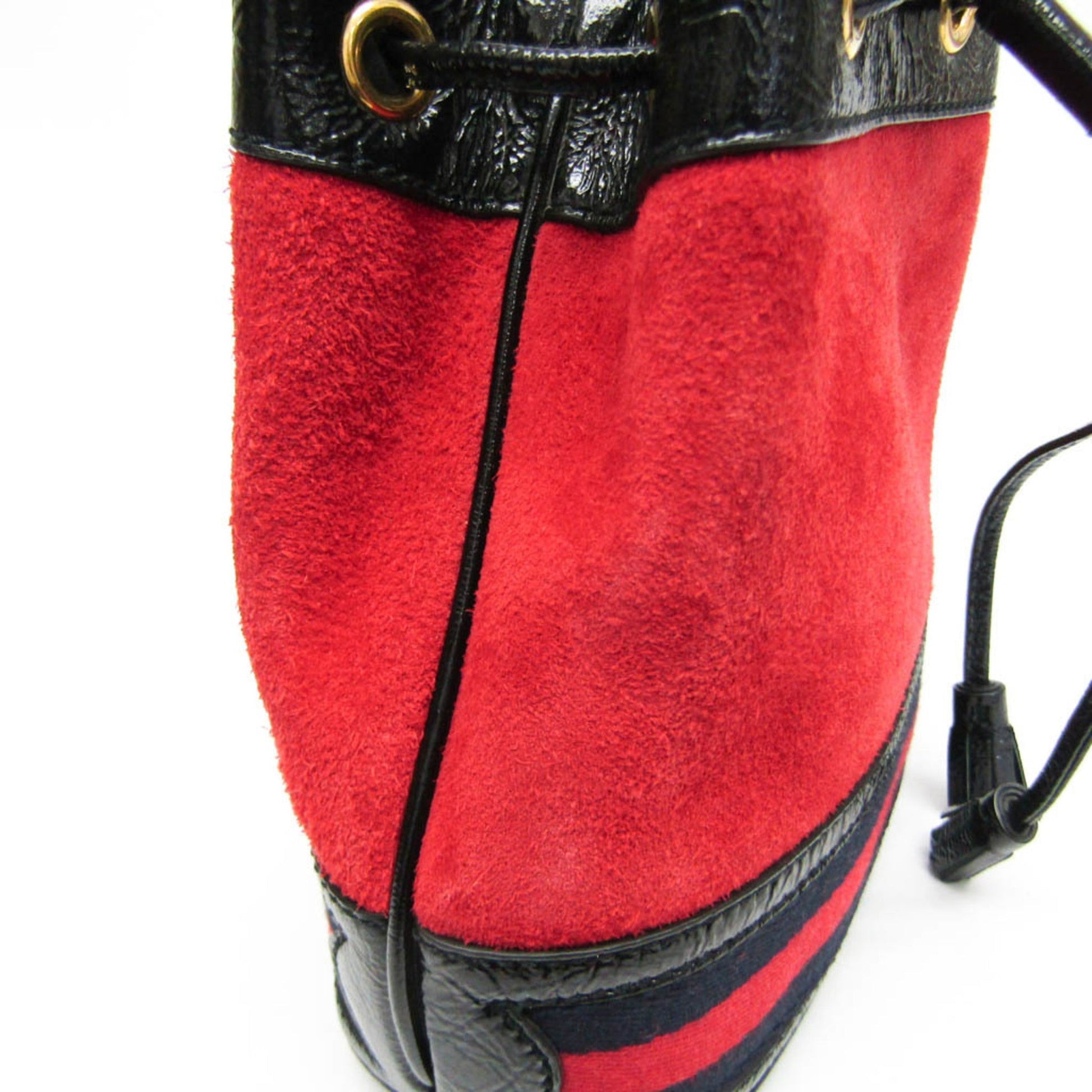 Gucci Black Navy Red Color Leather Suede Shoulder Bag
