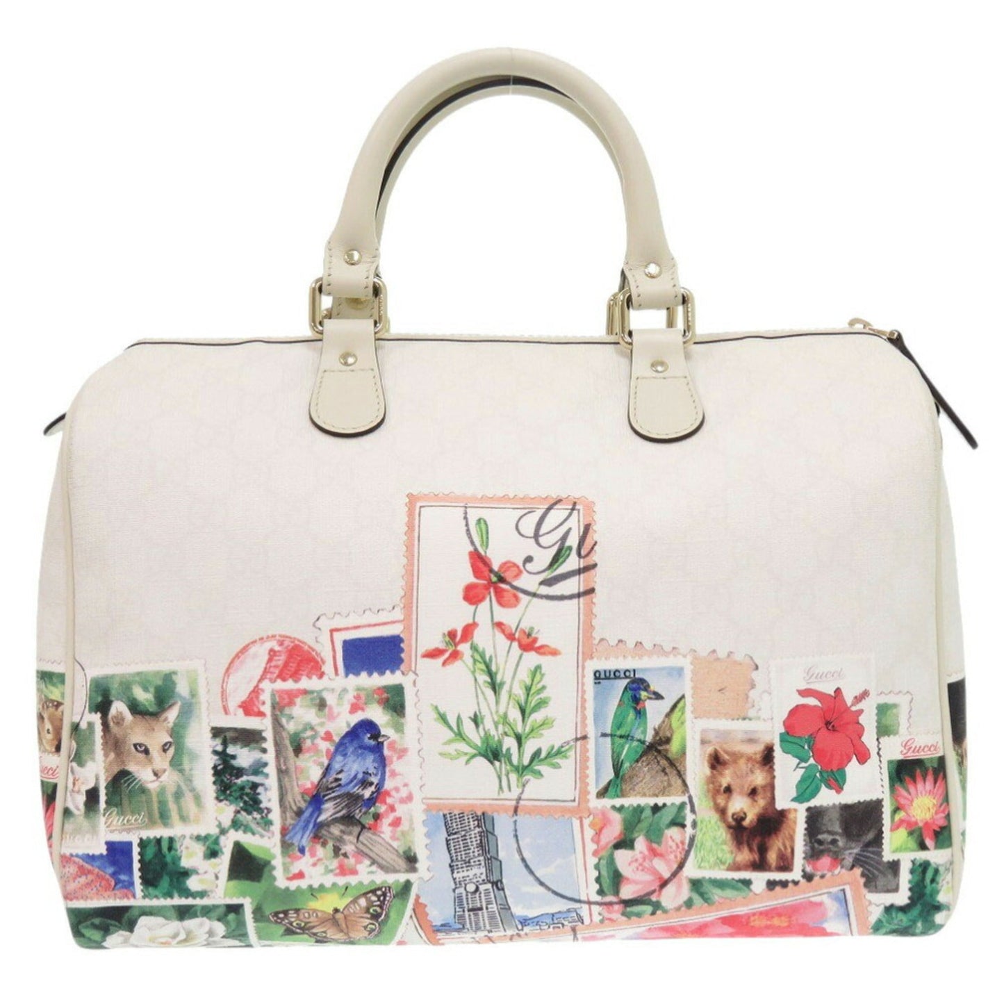 Gucci White Leather Boston Bag Handbag