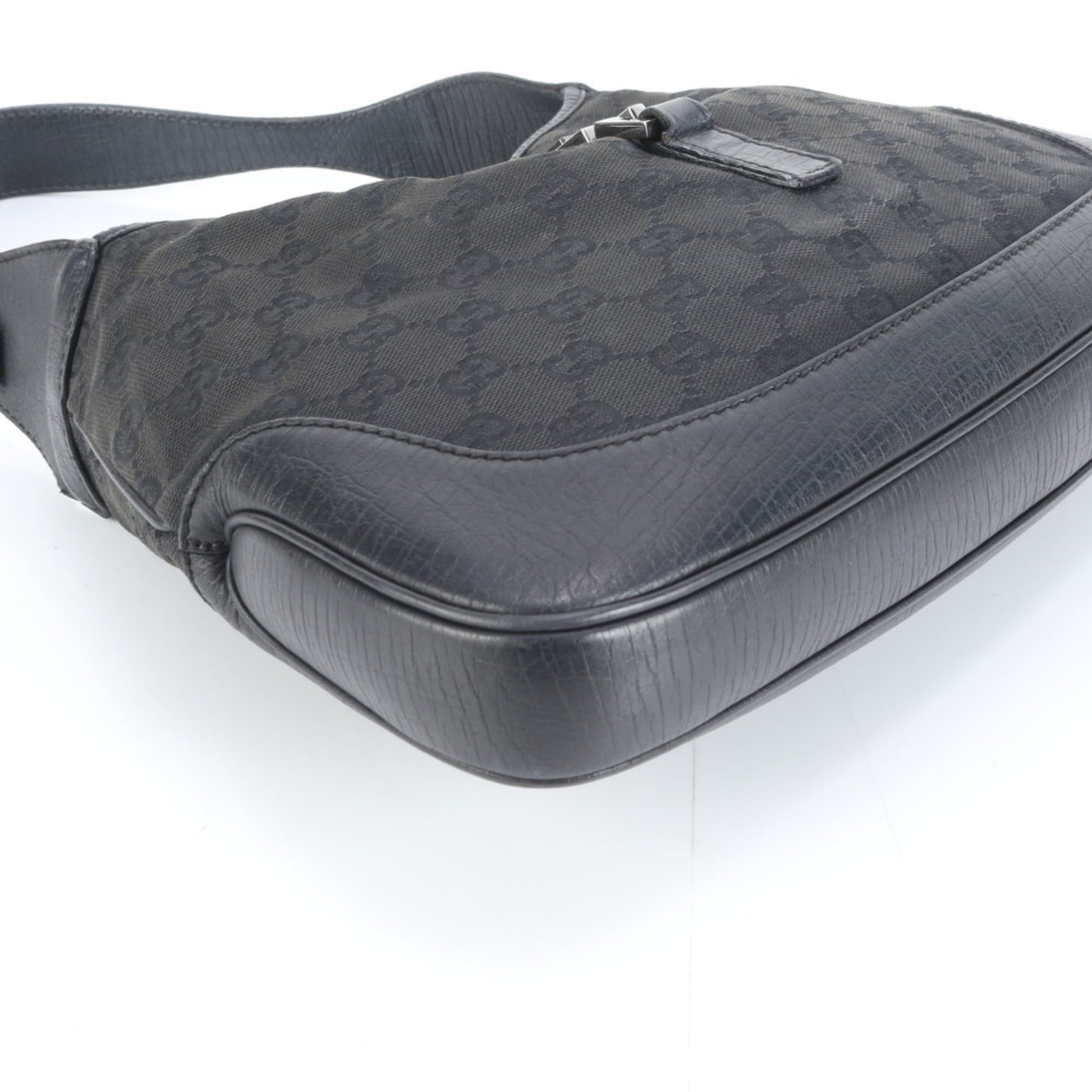 Gucci Black Leather Canvas Shoulder Bag
