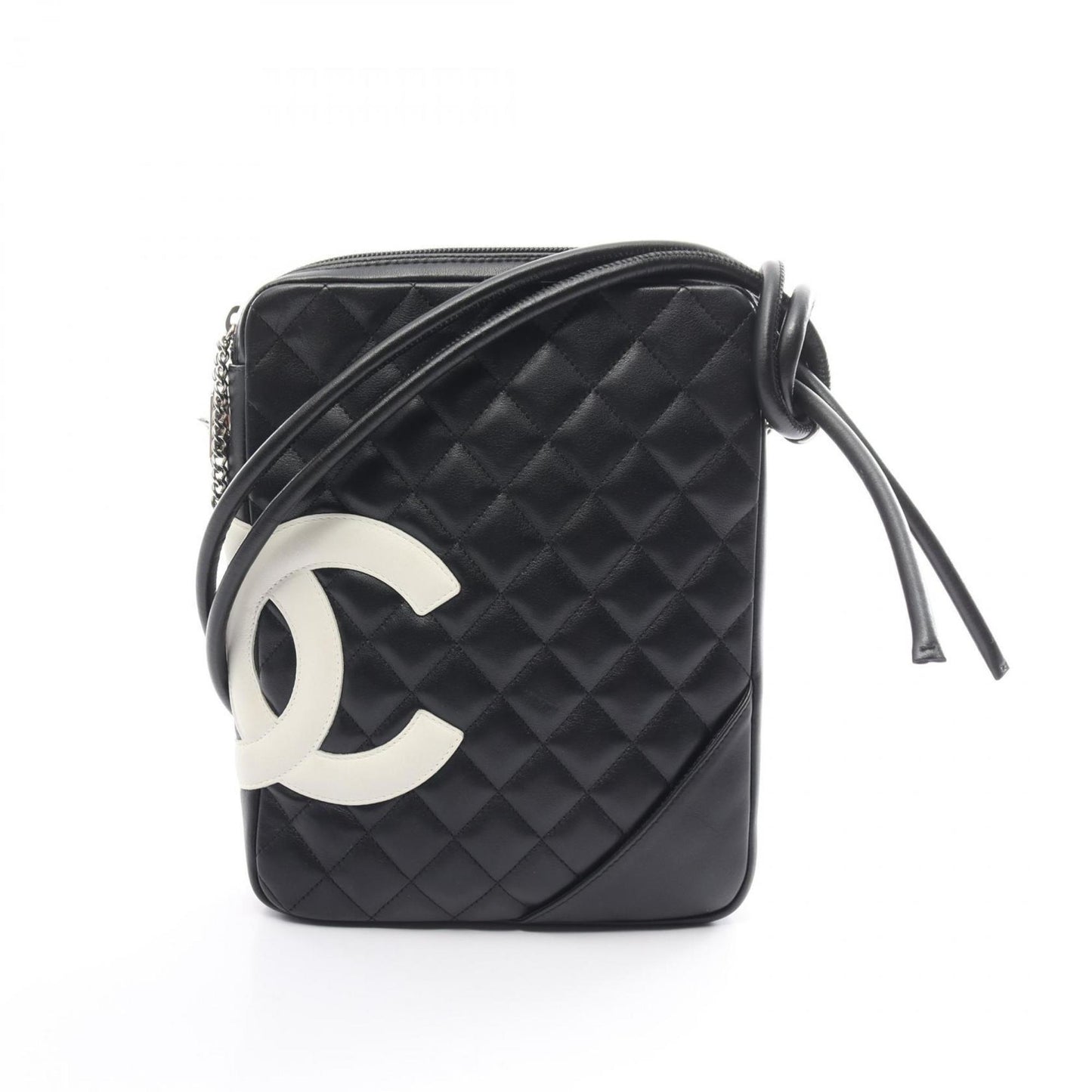 CHANEL Cambon Line Shoulder Bag Leather Women's Black White A25178