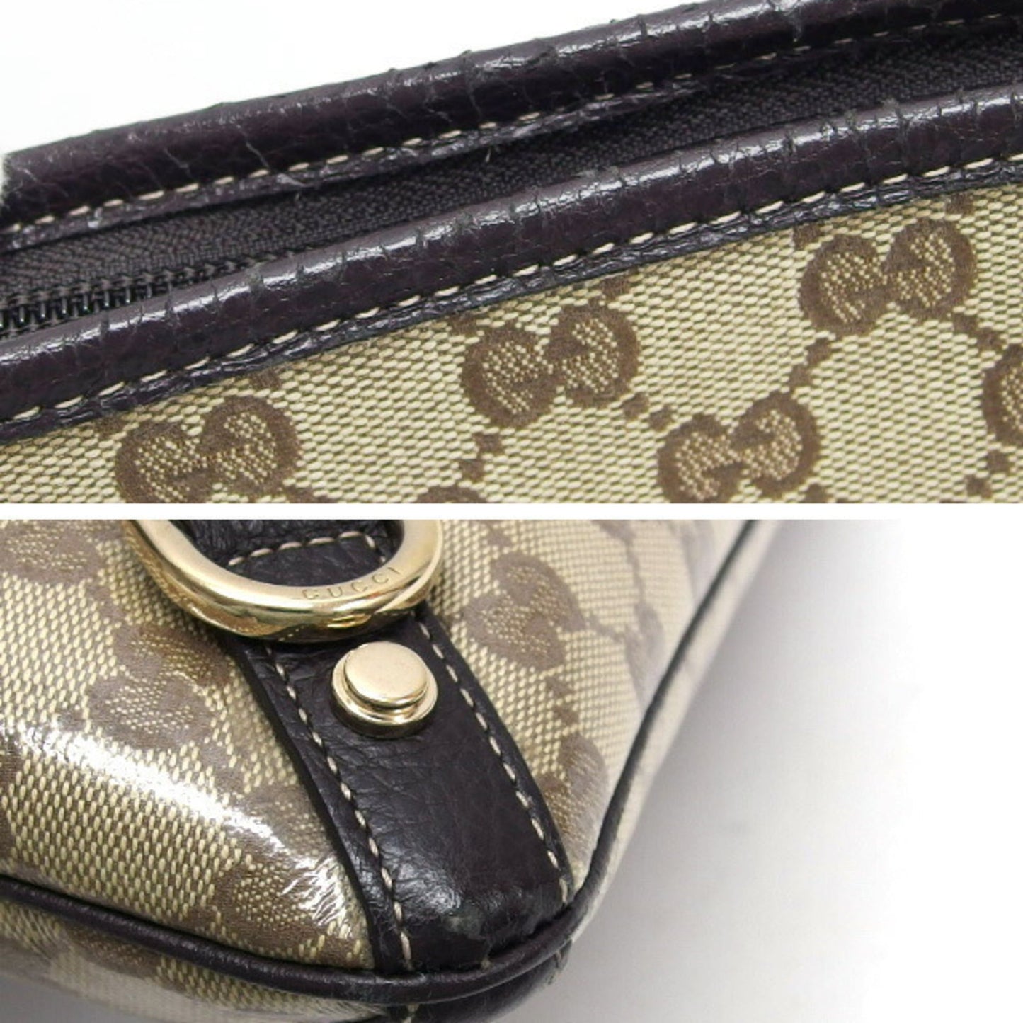 Gucci Beige Dark Brown Coated Canvas Leather Shoulder Bag