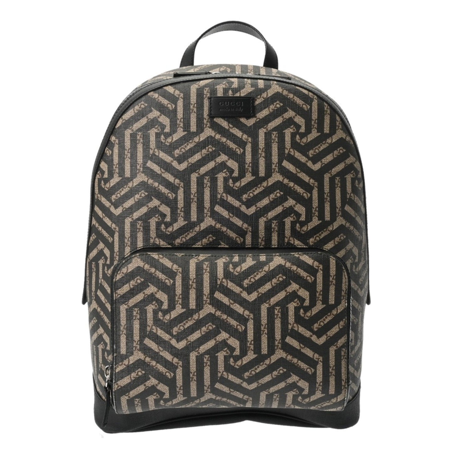 Gucci Beige Black Leather Gg Supreme Canvas Backpack