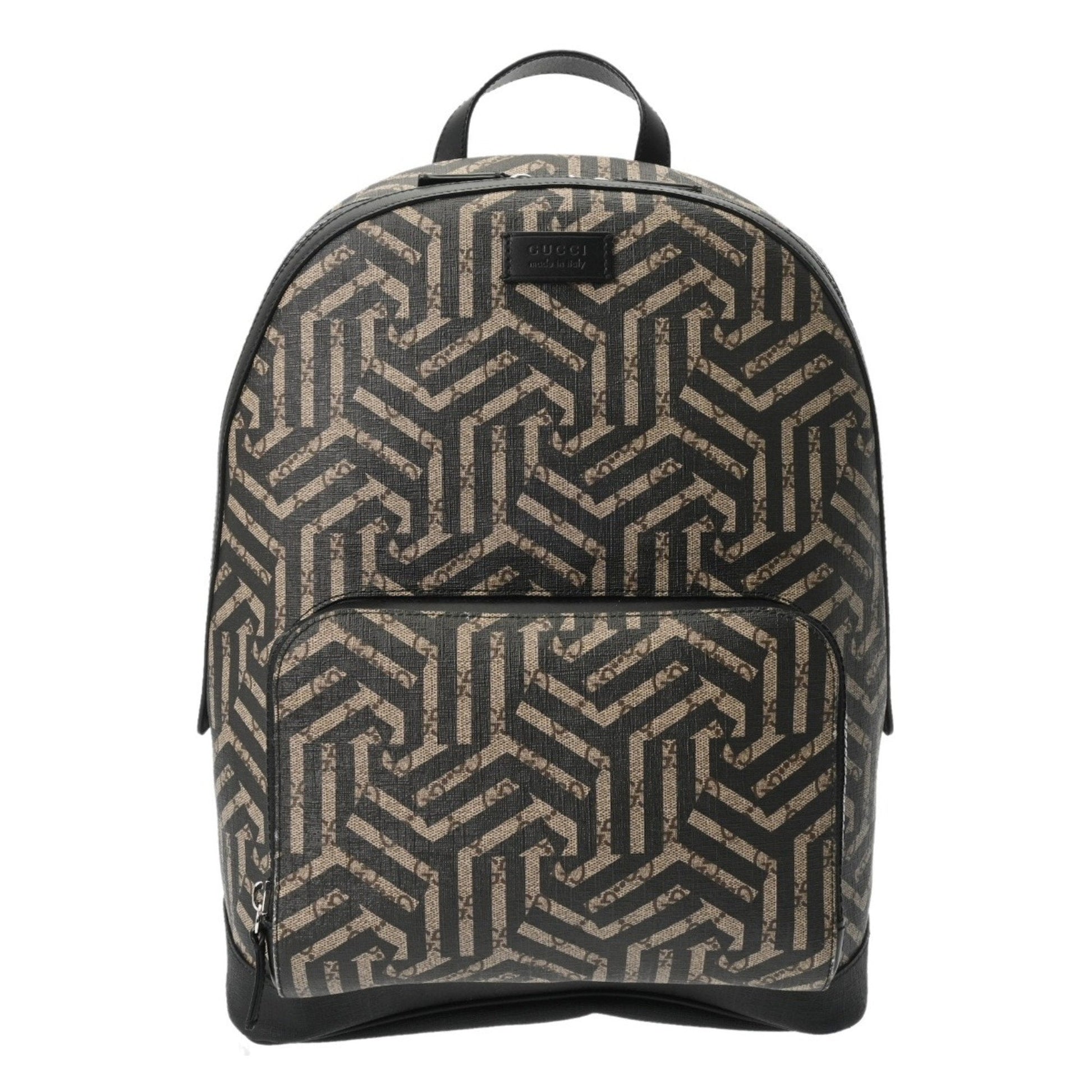 Gucci Beige Black Leather Gg Supreme Canvas Backpack