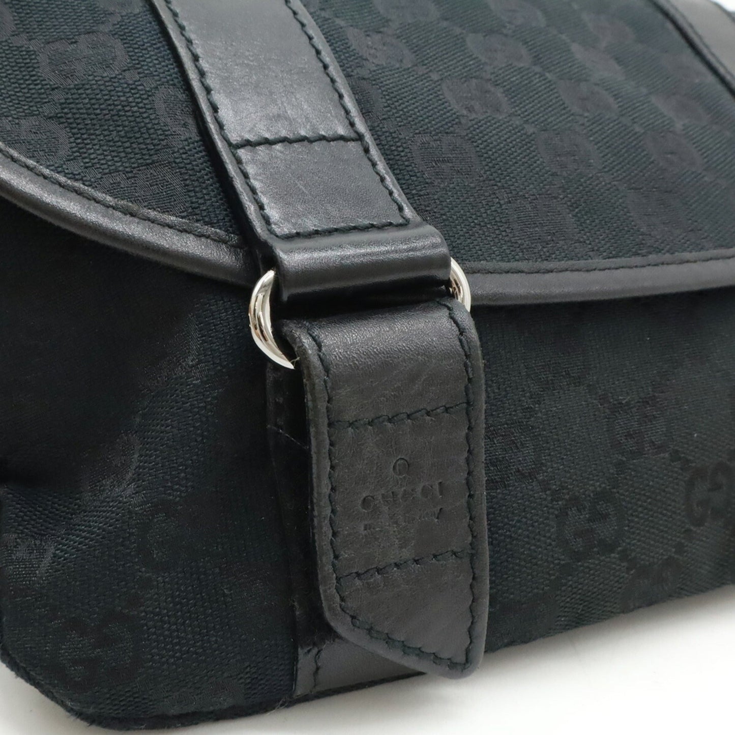 Gucci Black Gg Canvas Leather Pouch Sling Bag