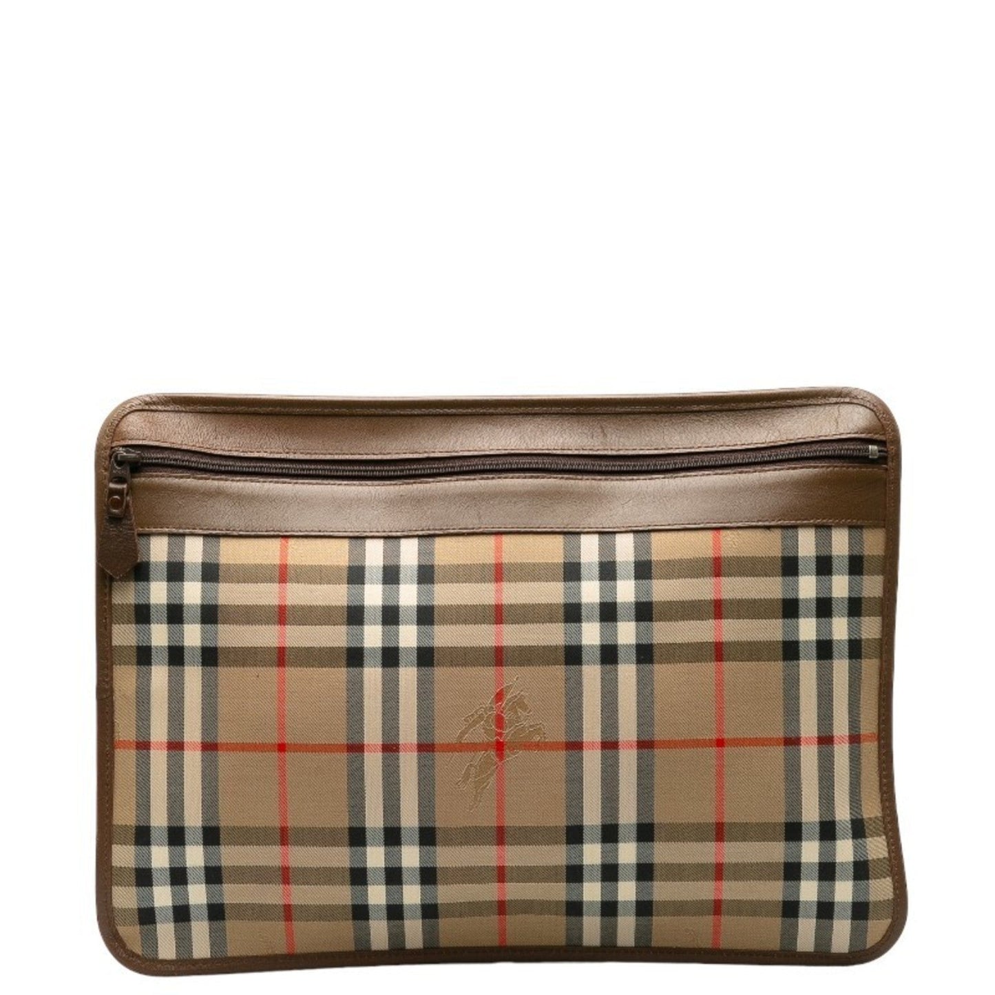 Burberry Clutch Bag Leather Canvas Beige