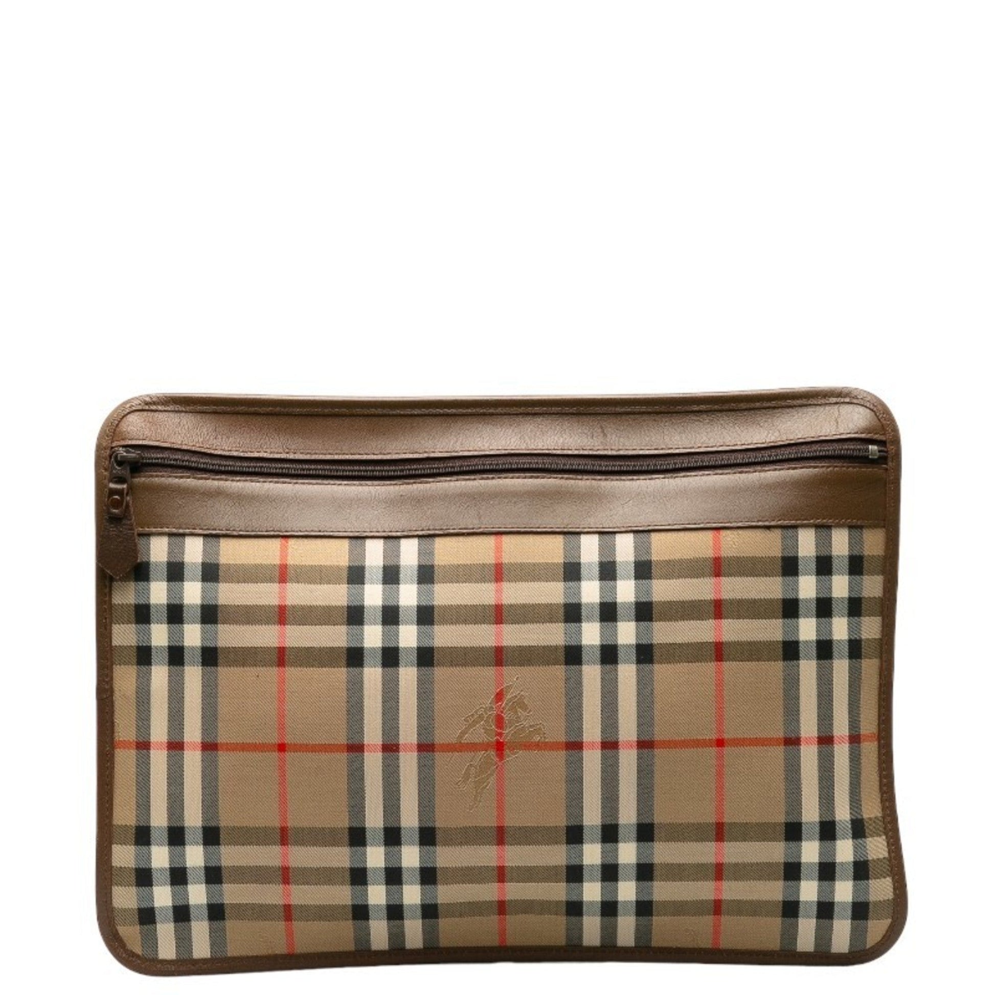 Burberry Clutch Bag Leather Canvas Beige