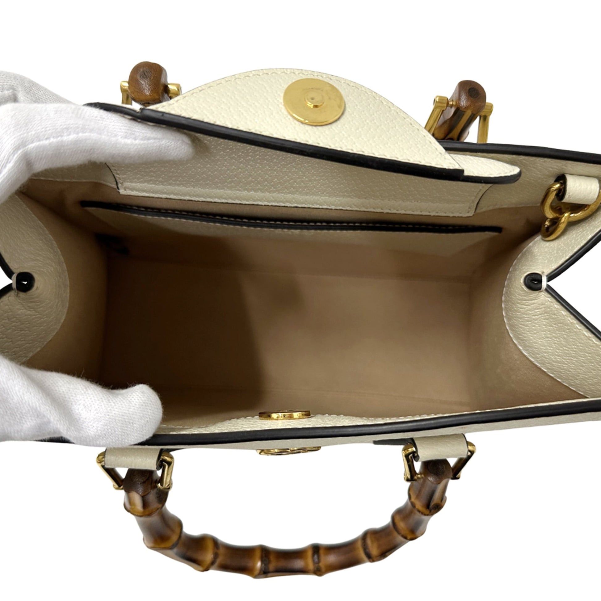 Gucci Bamboo White Leather Handbag Shoulder Bag