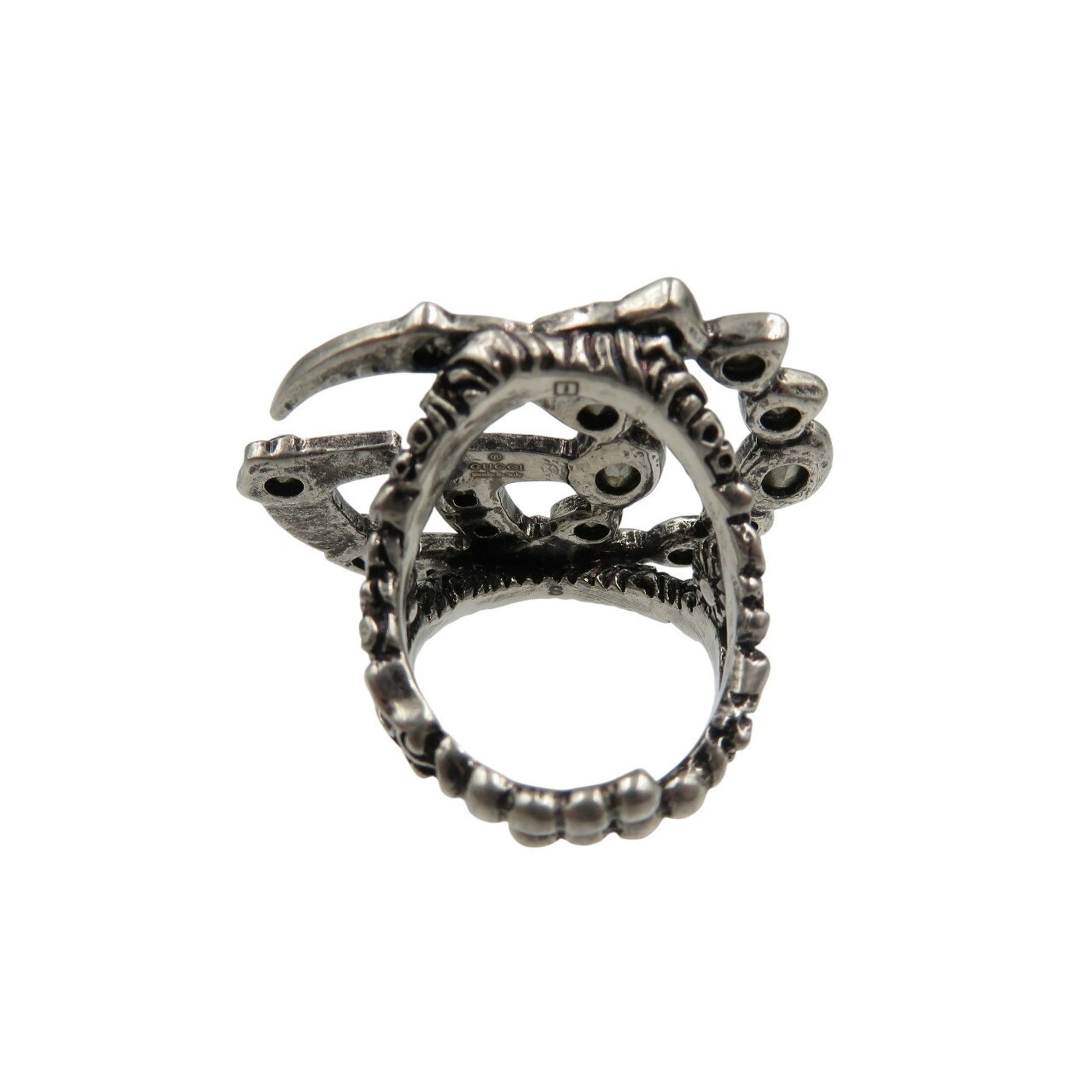 Gucci Silver Metal Rhinestone Band Ring