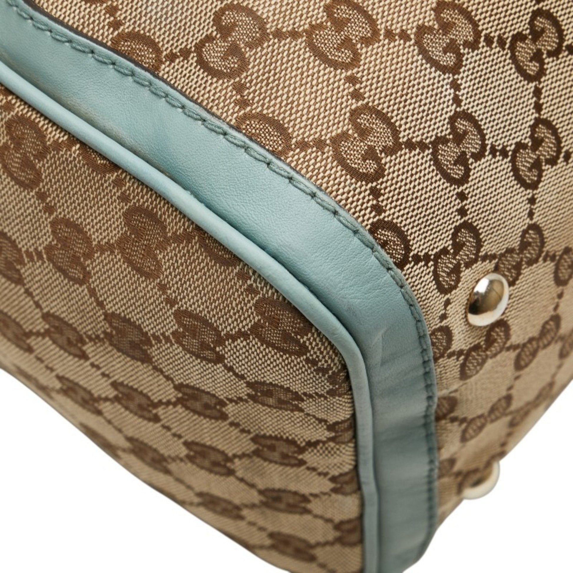 Gucci Beige Blue Canvas Leather Handbag Shoulder Bag