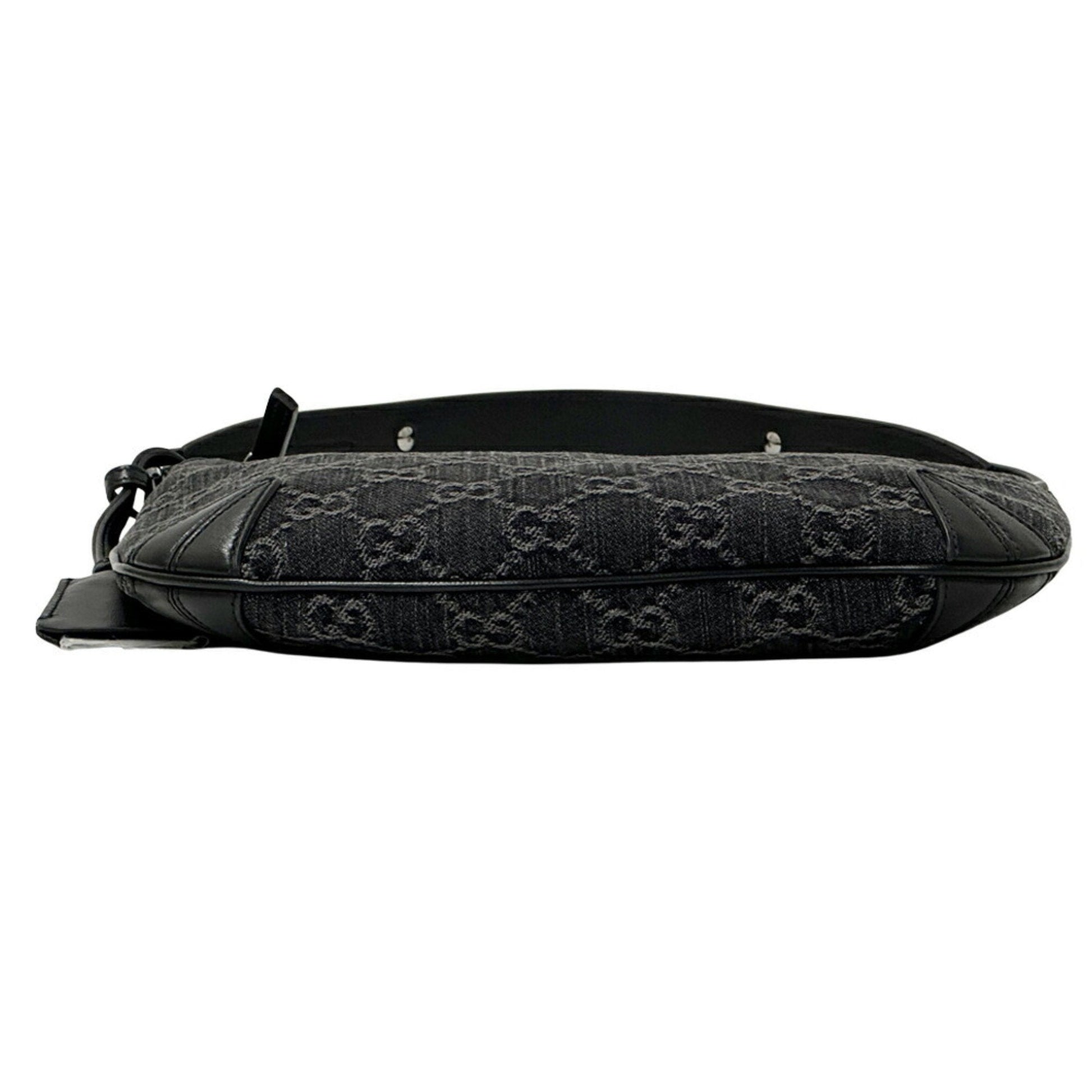 Gucci Black Gray Denim Leather Shoulder Bag