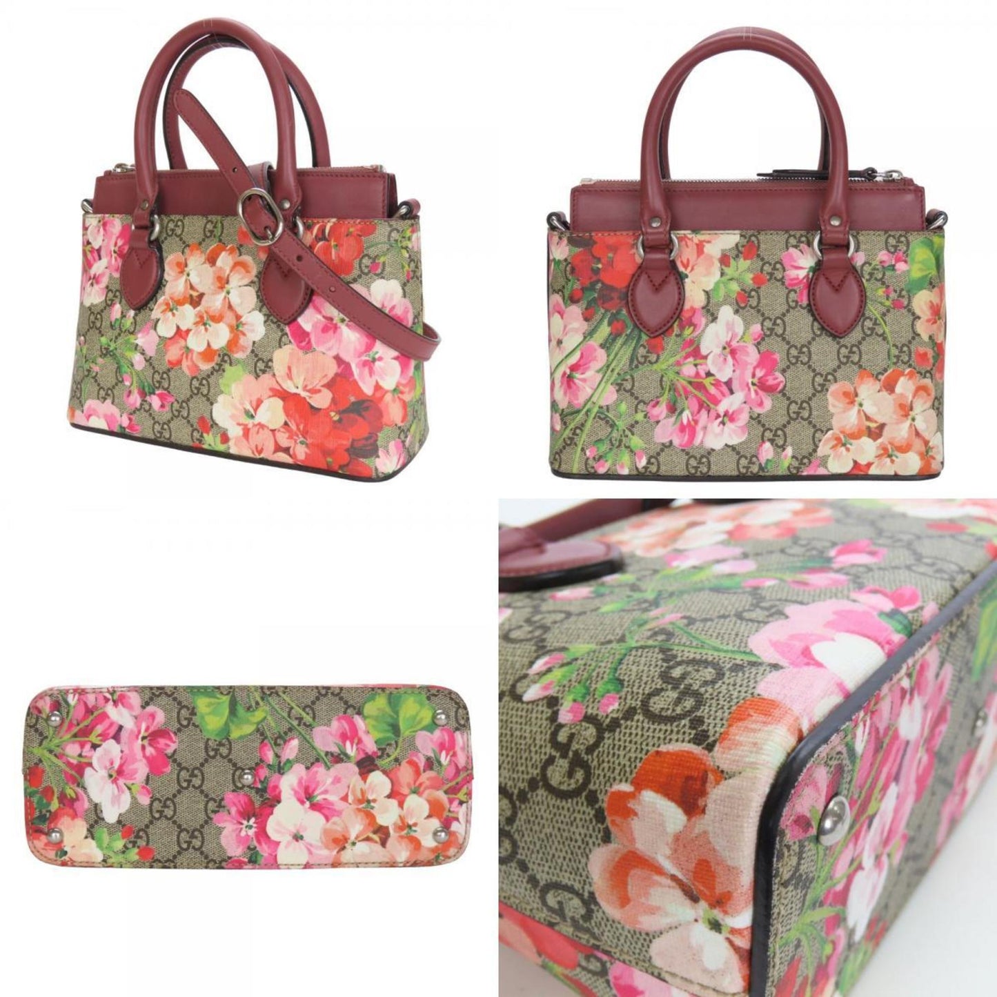 Gucci Gg Blooms Beige Pink Red Color Gg Supreme Handbag