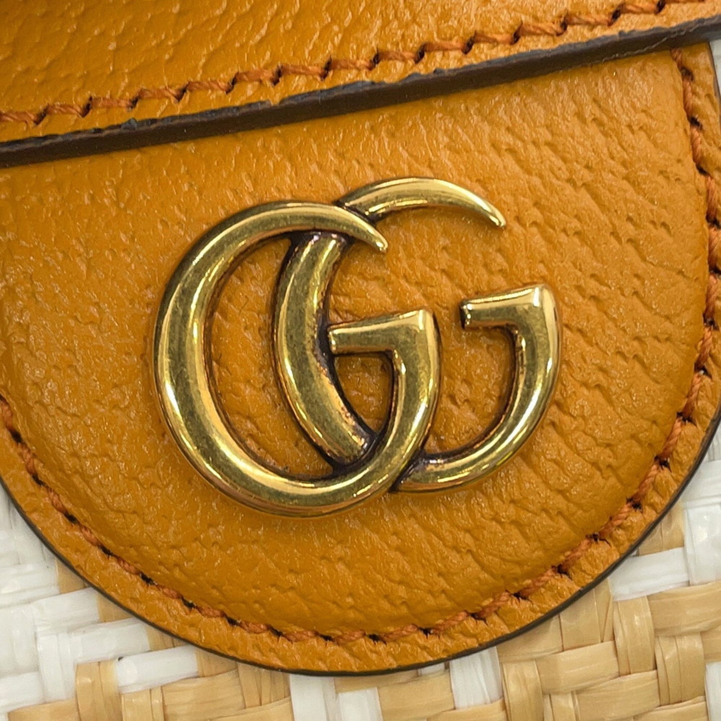 Gucci Light Brown White Raffia Leather Handbag