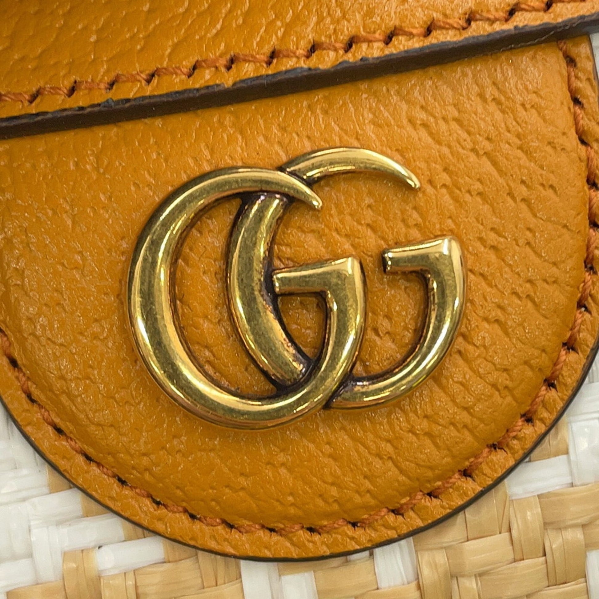 Gucci Light Brown White Raffia Leather Handbag