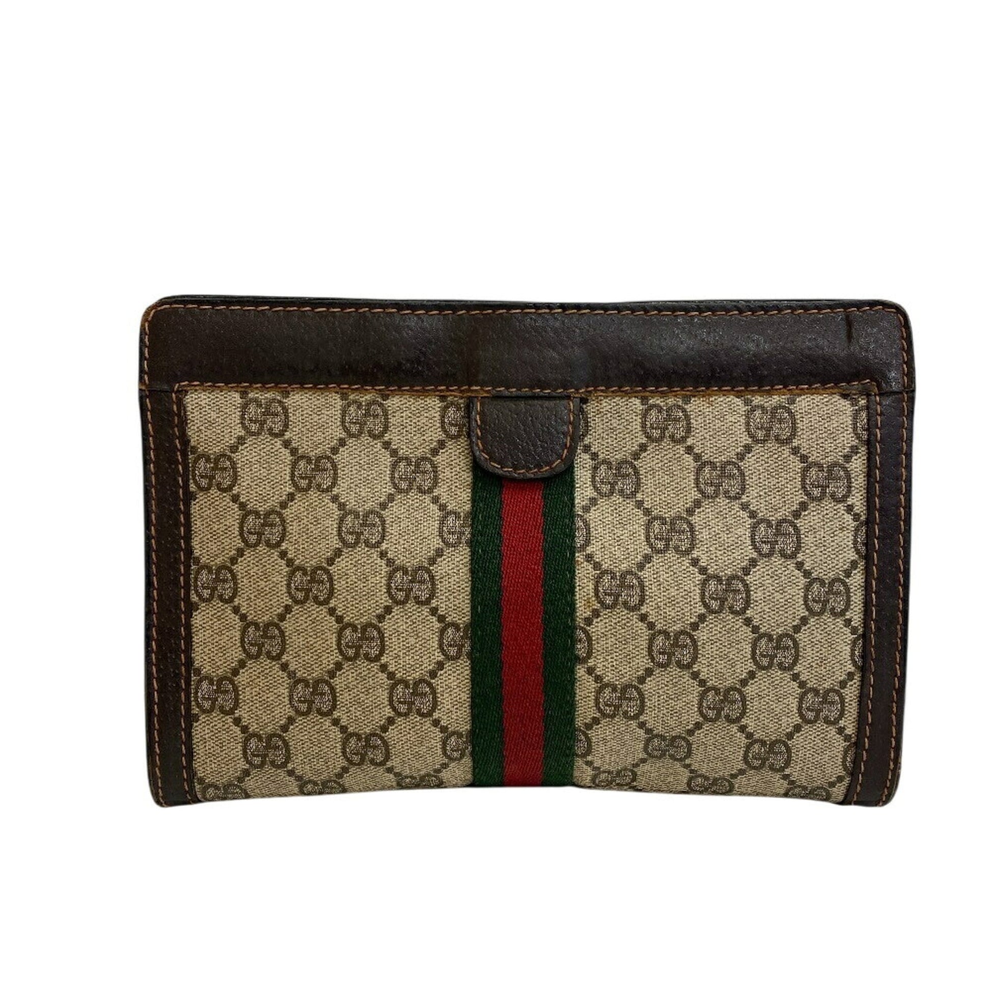 Gucci Brown Pvc Coated Canvas Clutch Bag