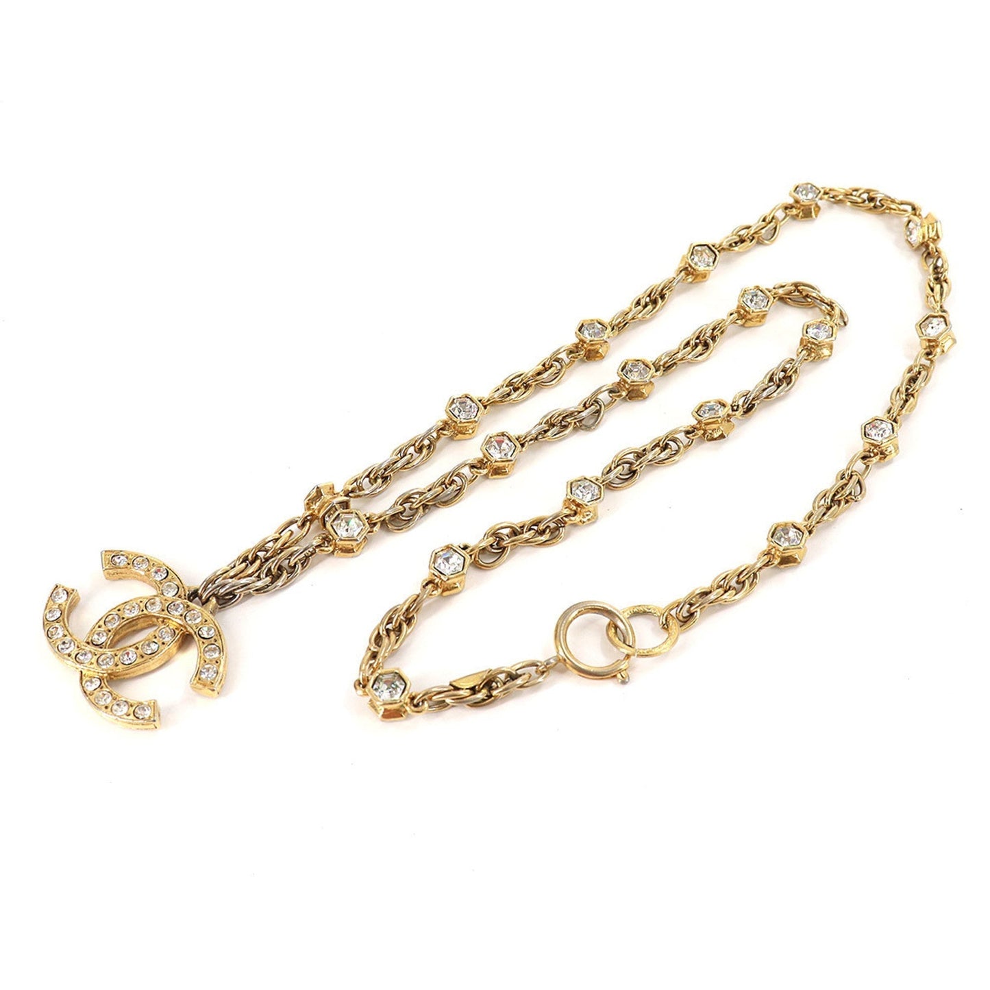 Chanel rhinestone here mark long necklace gold   accessories   Necklace