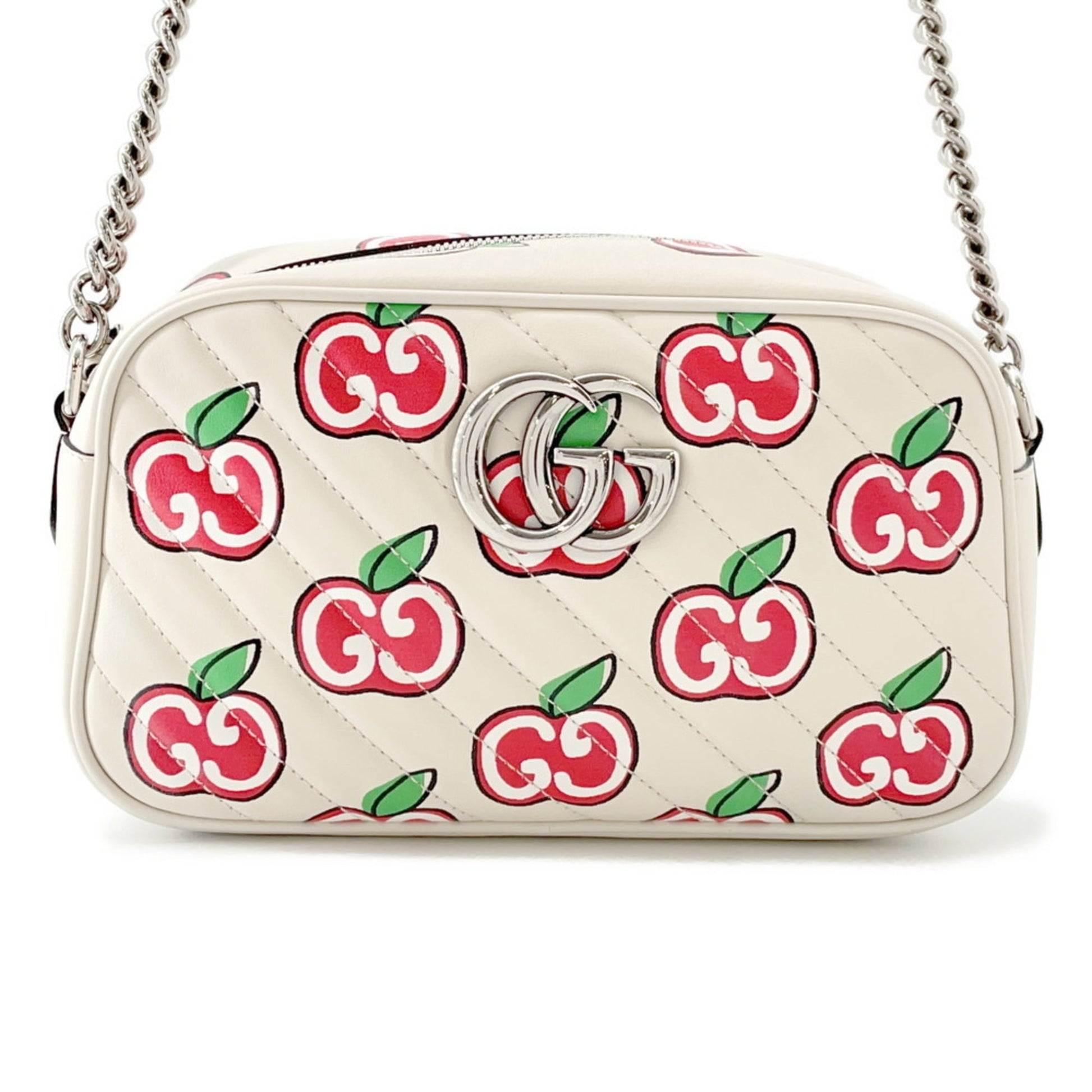 Gucci Beige Red Color White Leather Shoulder Bag