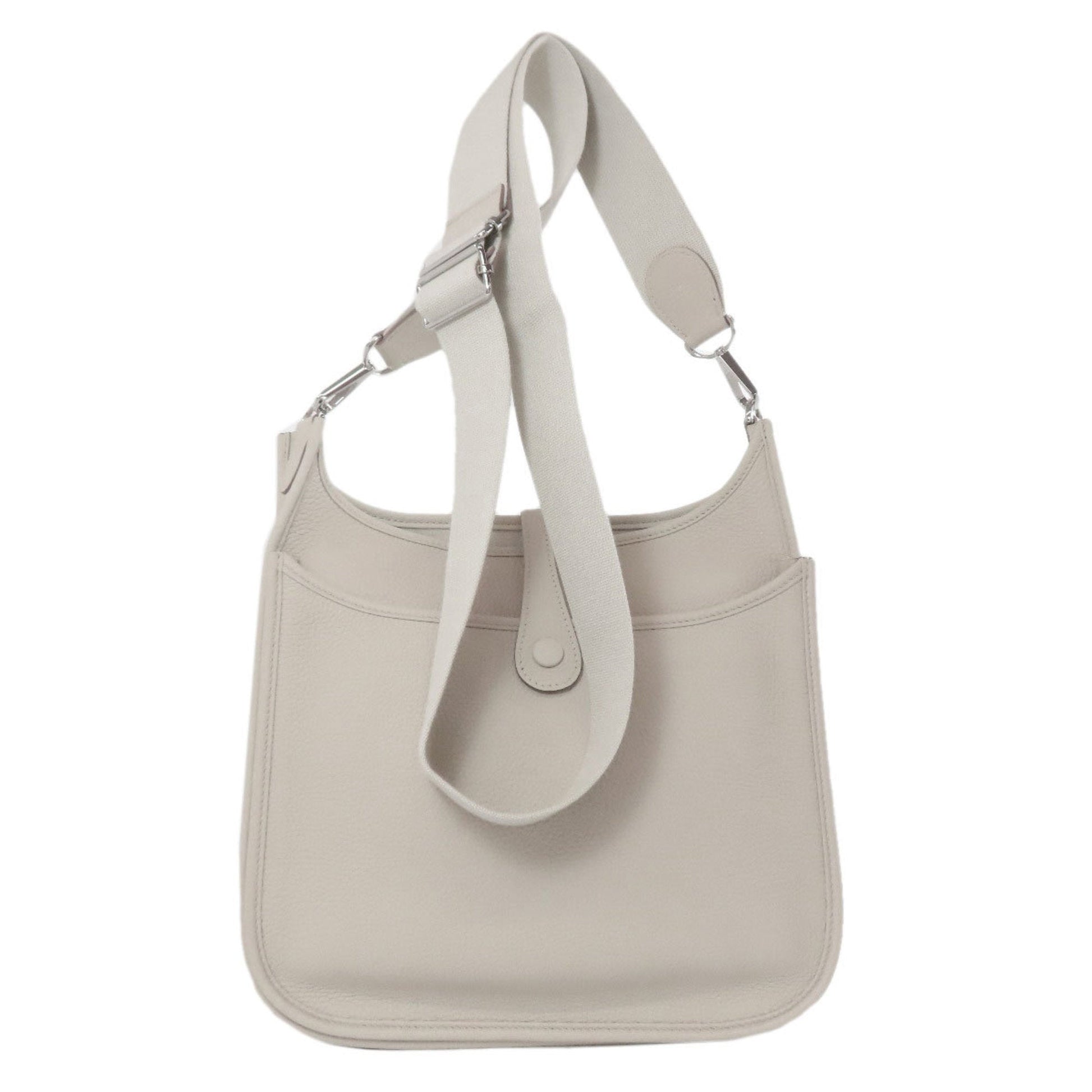 Hermes Taurillon Clemence Shoulder Bag Leather White