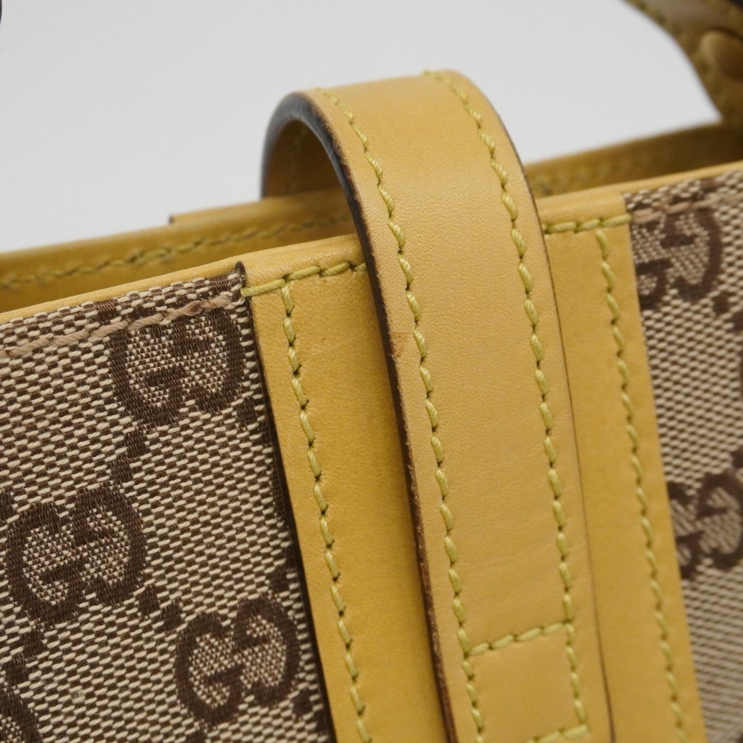 Gucci Beige Yellow Canvas Leather Shoulder Bag