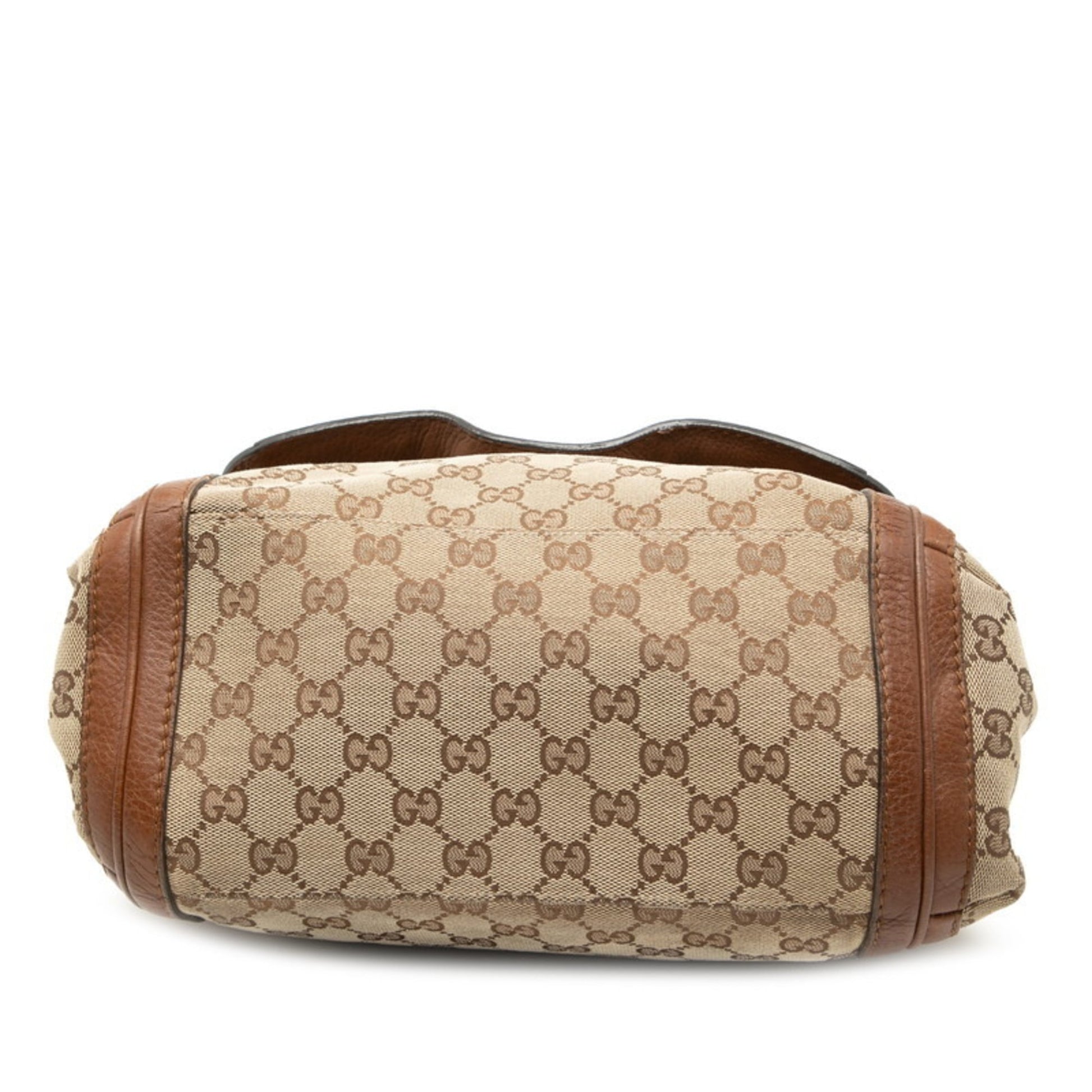 Gucci Beige Brown Canvas Leather Handbag Shoulder Bag
