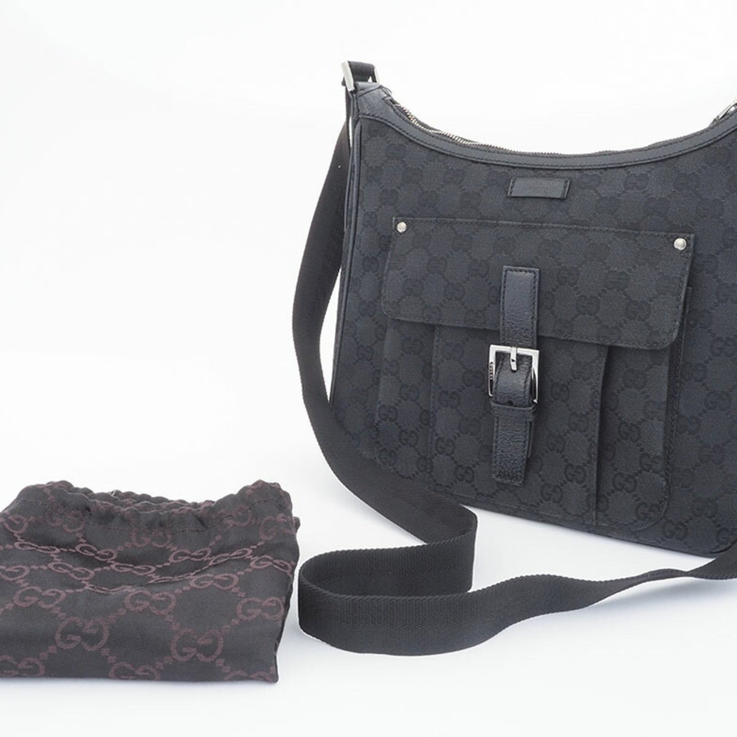 Gucci Gg Canvas Black Canvas Leather Shoulder Bag